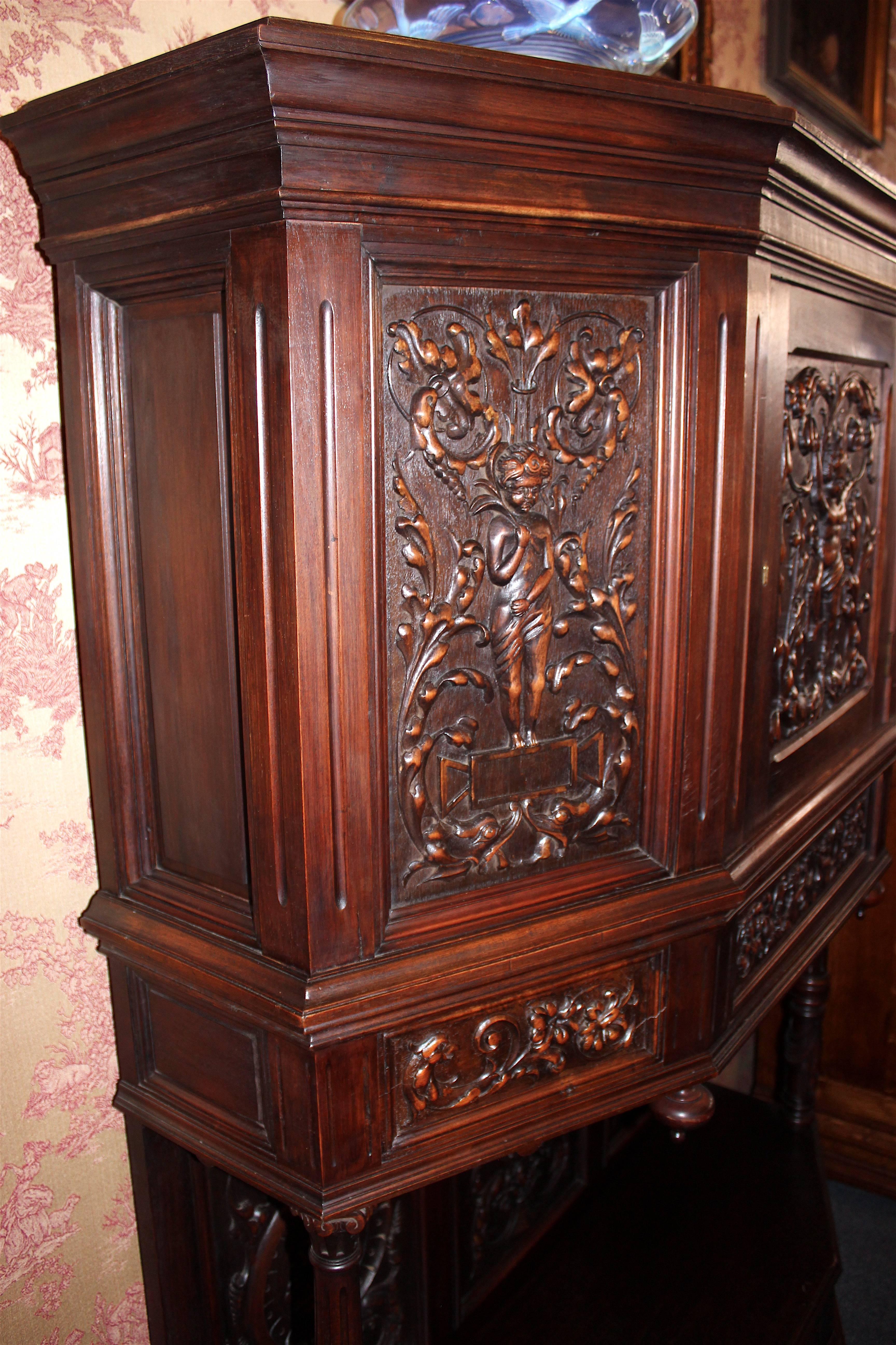 20th Century Ornately Carved Renaissance Cabinet For Sale