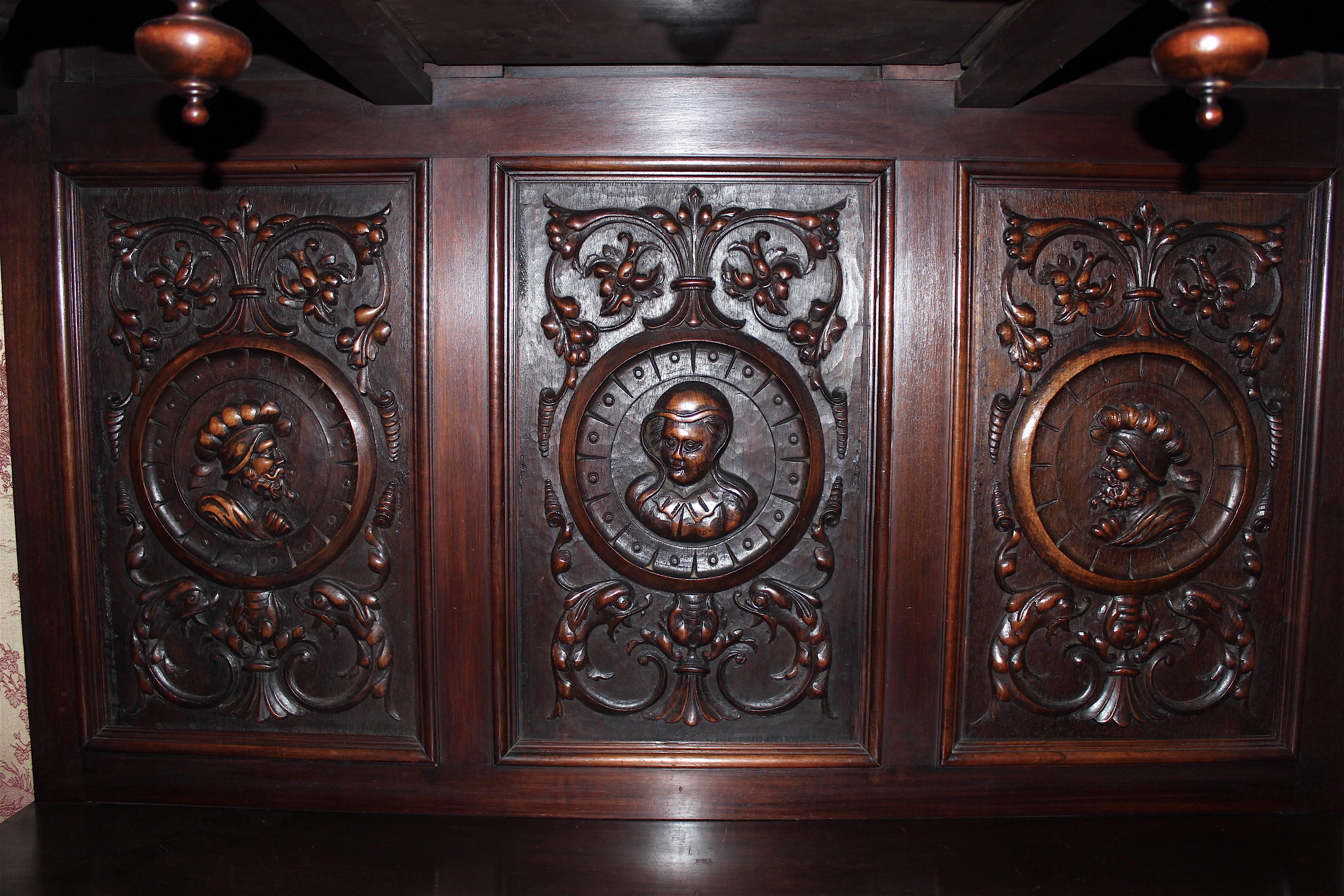 Walnut Ornately Carved Renaissance Cabinet For Sale