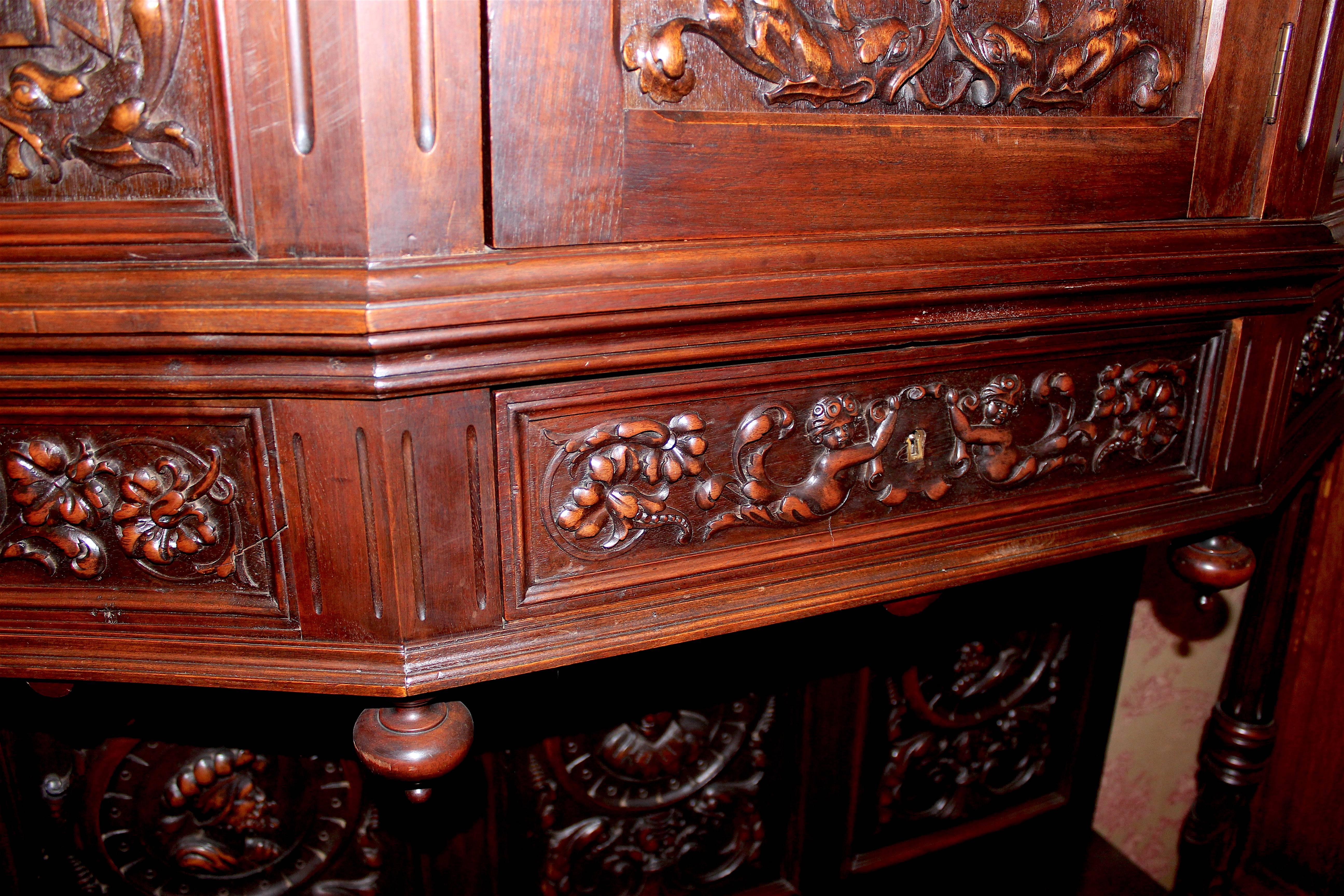 Ornately Carved Renaissance Cabinet For Sale 1