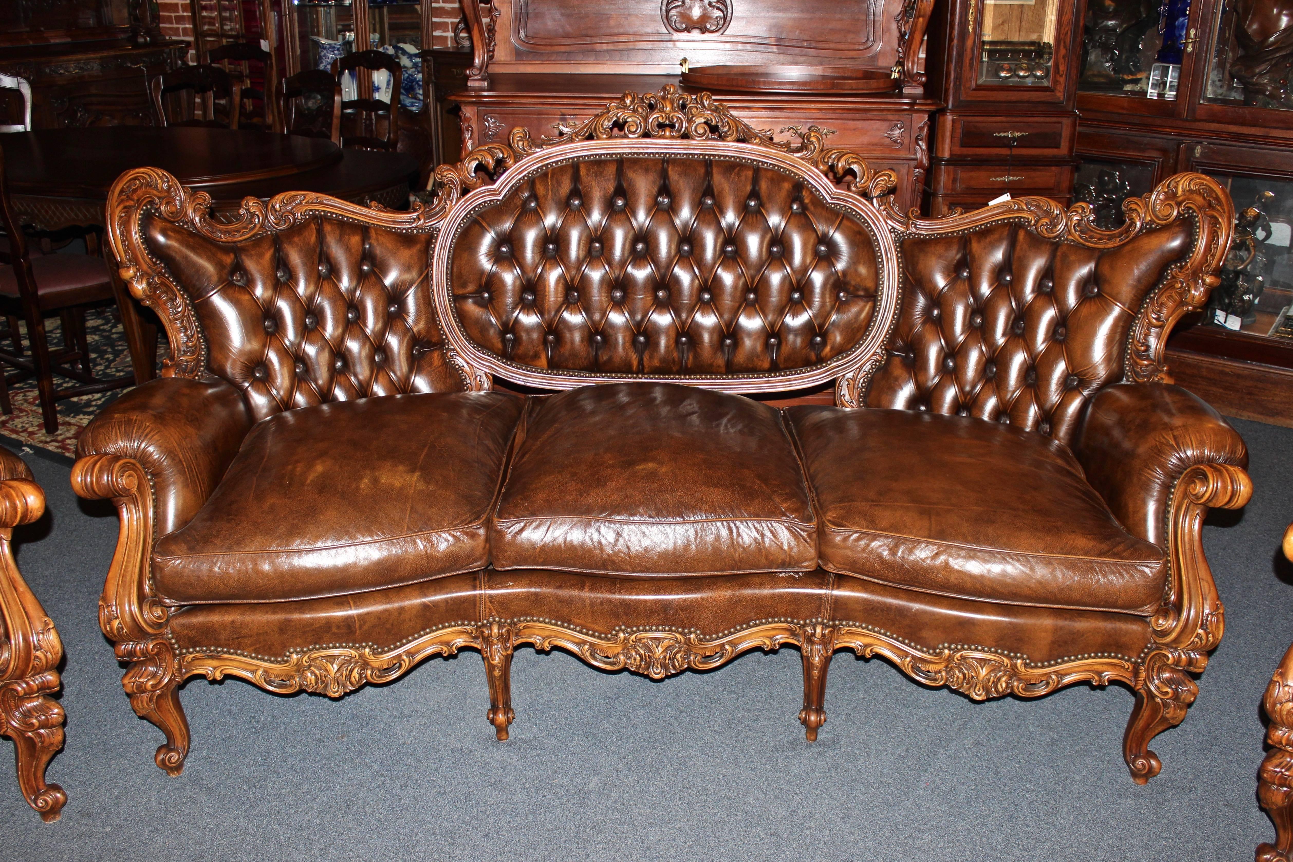 Hand-Carved 20th Century French Rococo Three-Piece Parlour Set For Sale