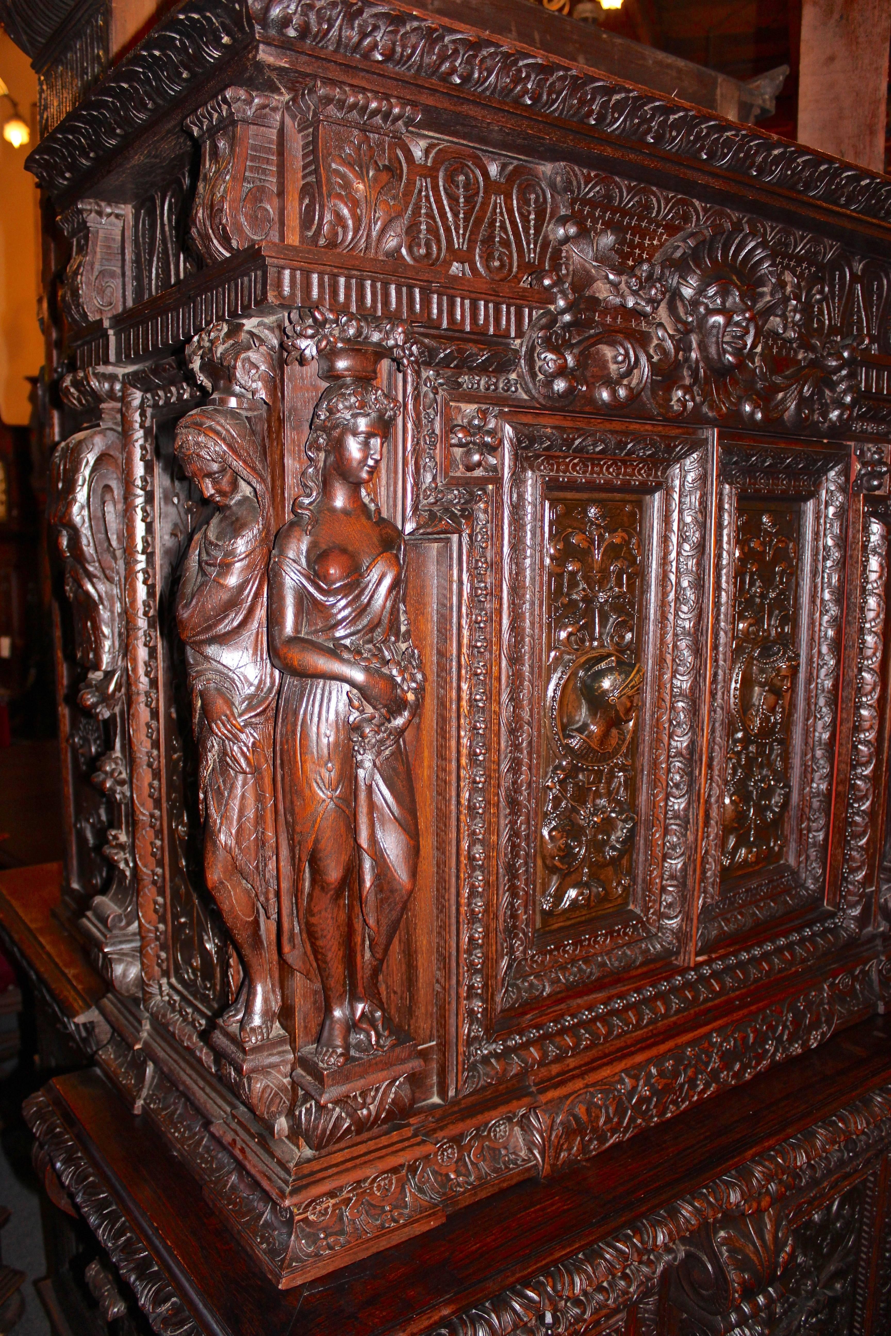 Hand-Carved 19th Century Ornately Carved French Cabinet For Sale