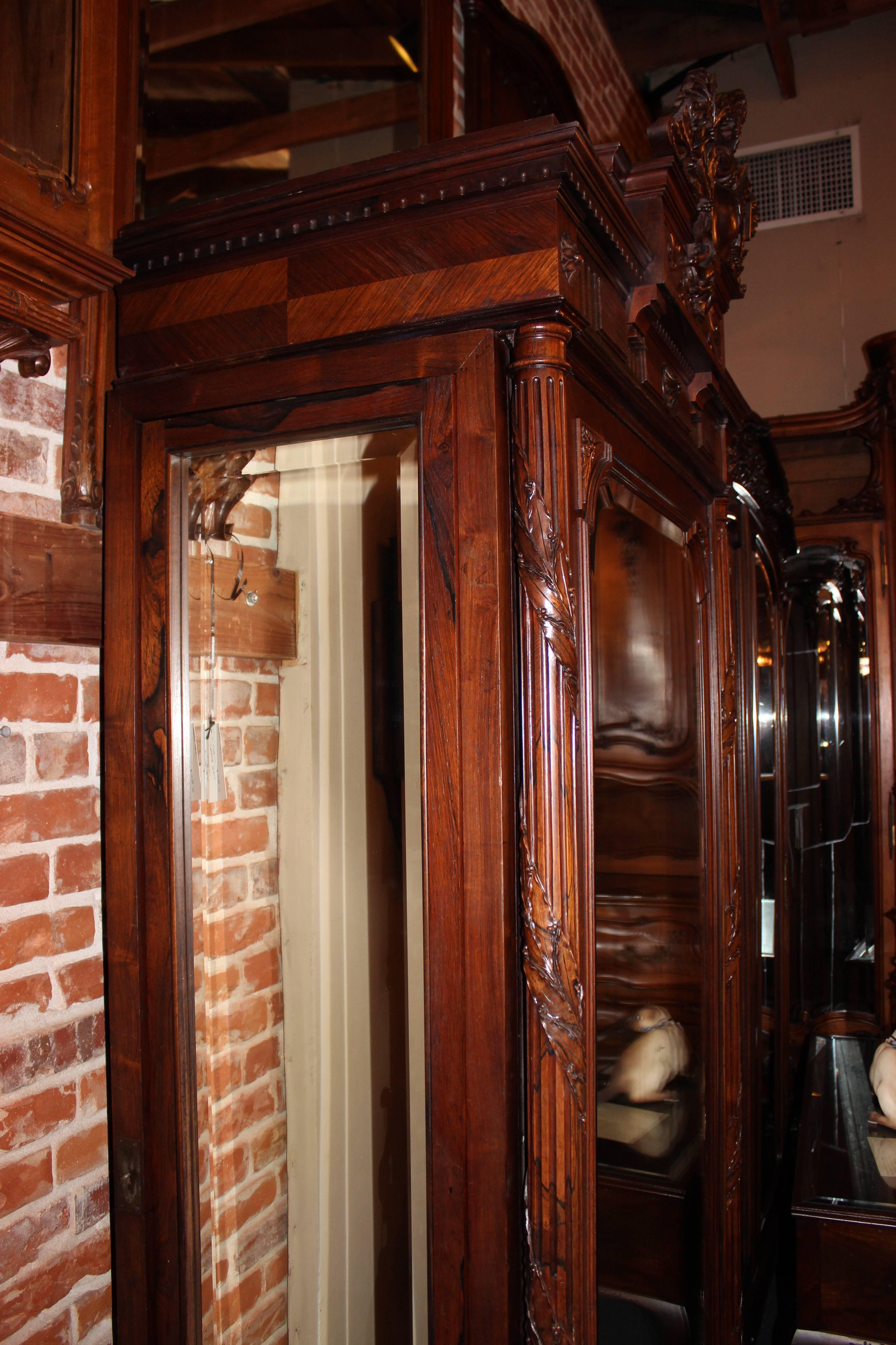 Mirror 20th Century French Rosewood Armoire with Adjustable Sides For Sale