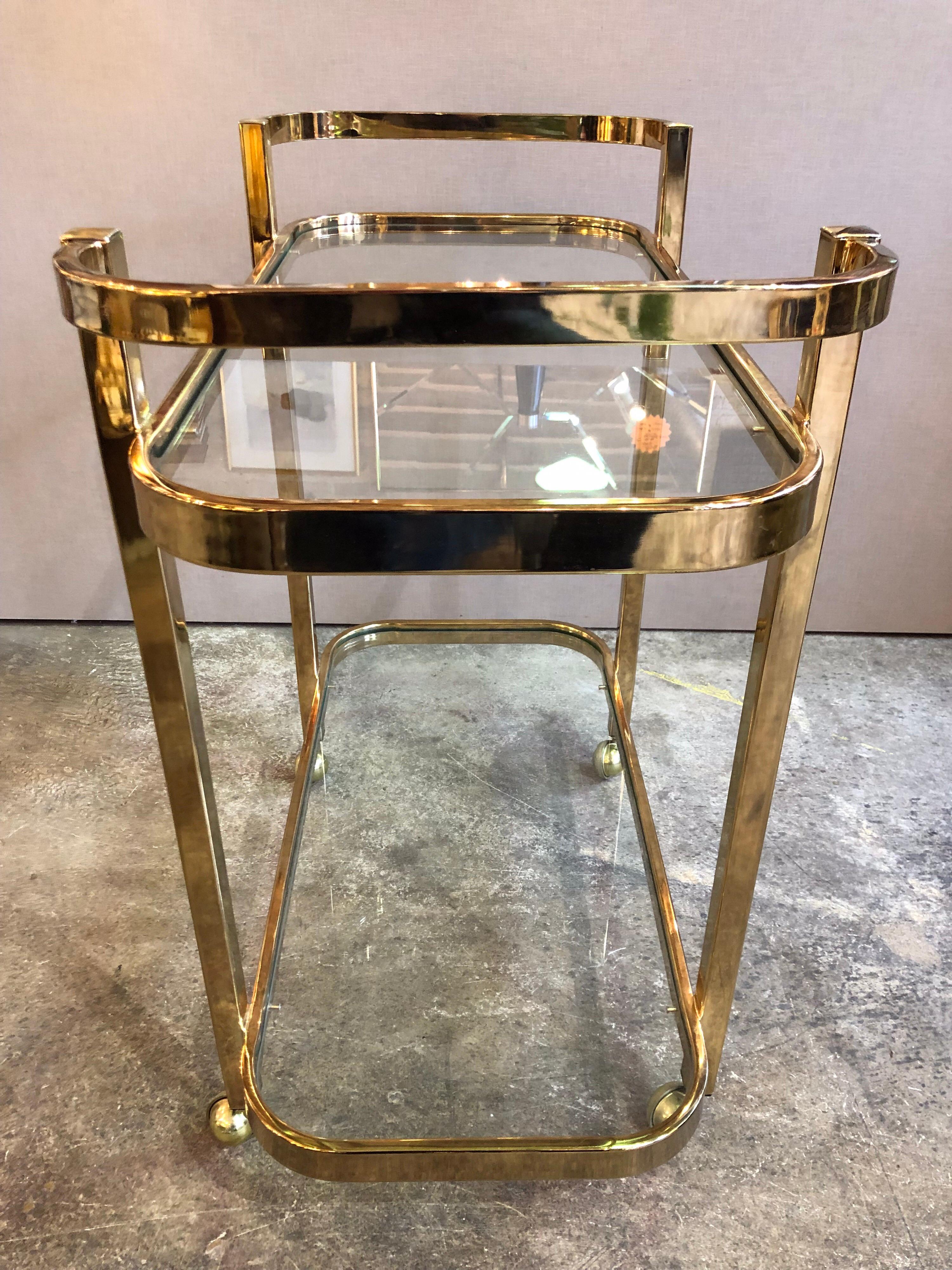 American Milo Baughman Brass Bar Cart
