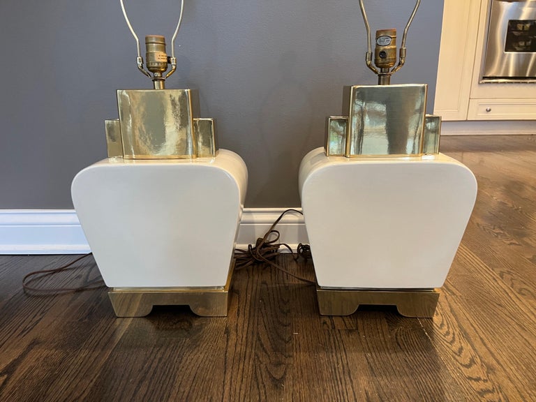 Pair of Ceramic and Brass Table Lamps by Chapman 3