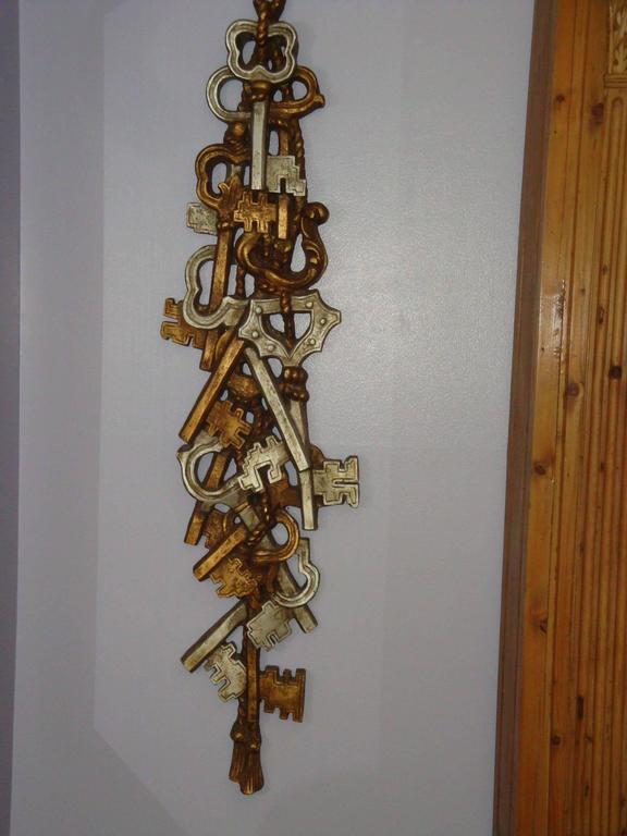 Midcentury Silver and Gold Painted Large Key Wall Hanging by Marko