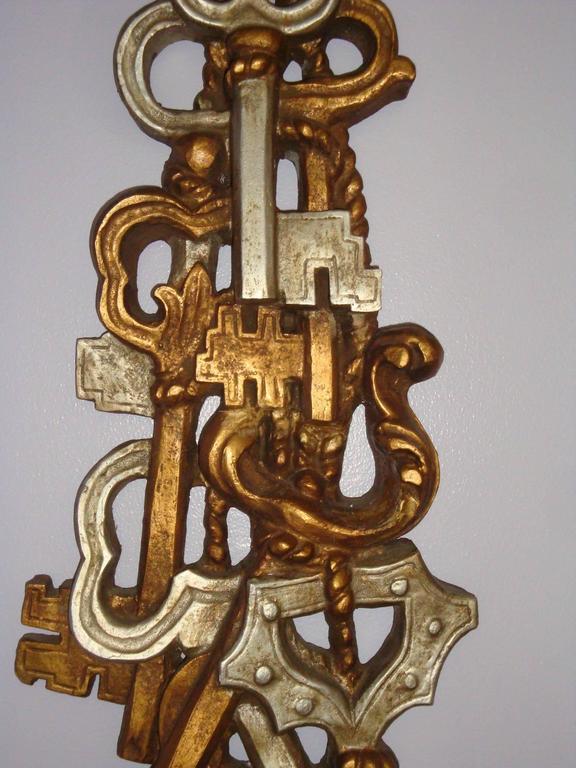 Midcentury Silver and Gold Painted Large Key Wall Hanging by Marko
