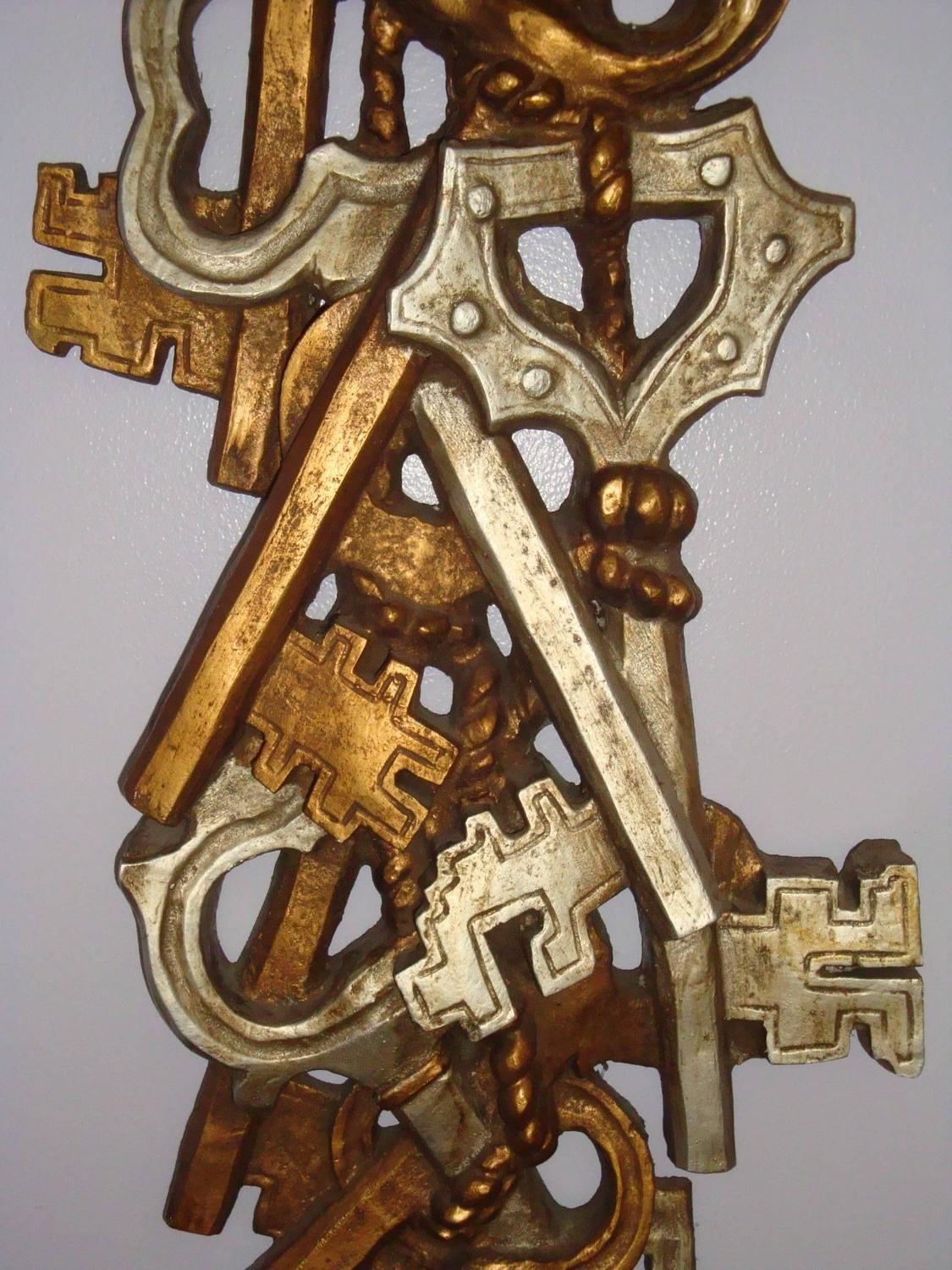 Midcentury Silver and Gold Painted Large Key Wall Hanging by Marko