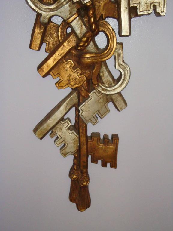 Midcentury Silver and Gold Painted Large Key Wall Hanging by Marko