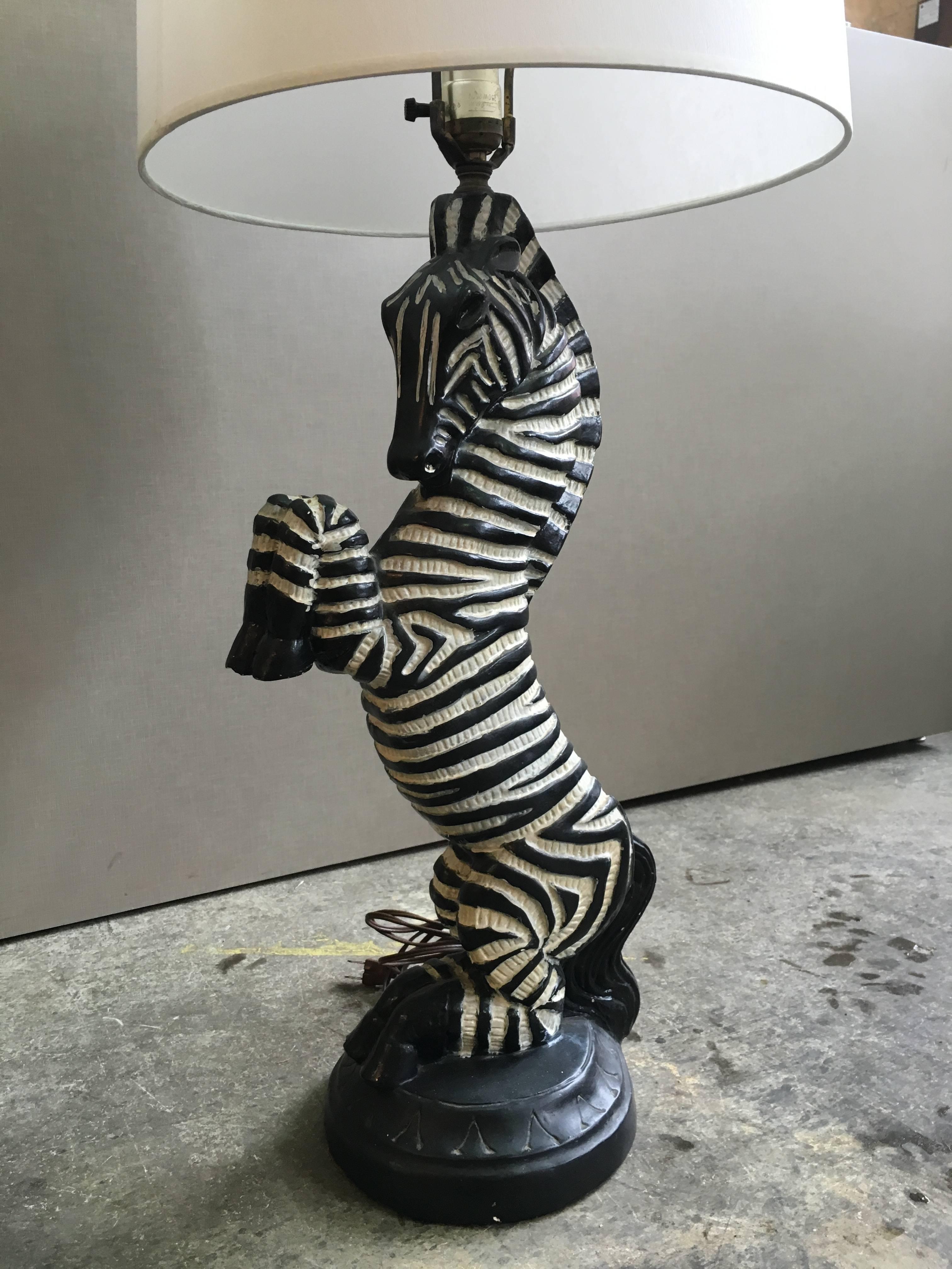 American Pair of Mid-Century Zebra Lamps