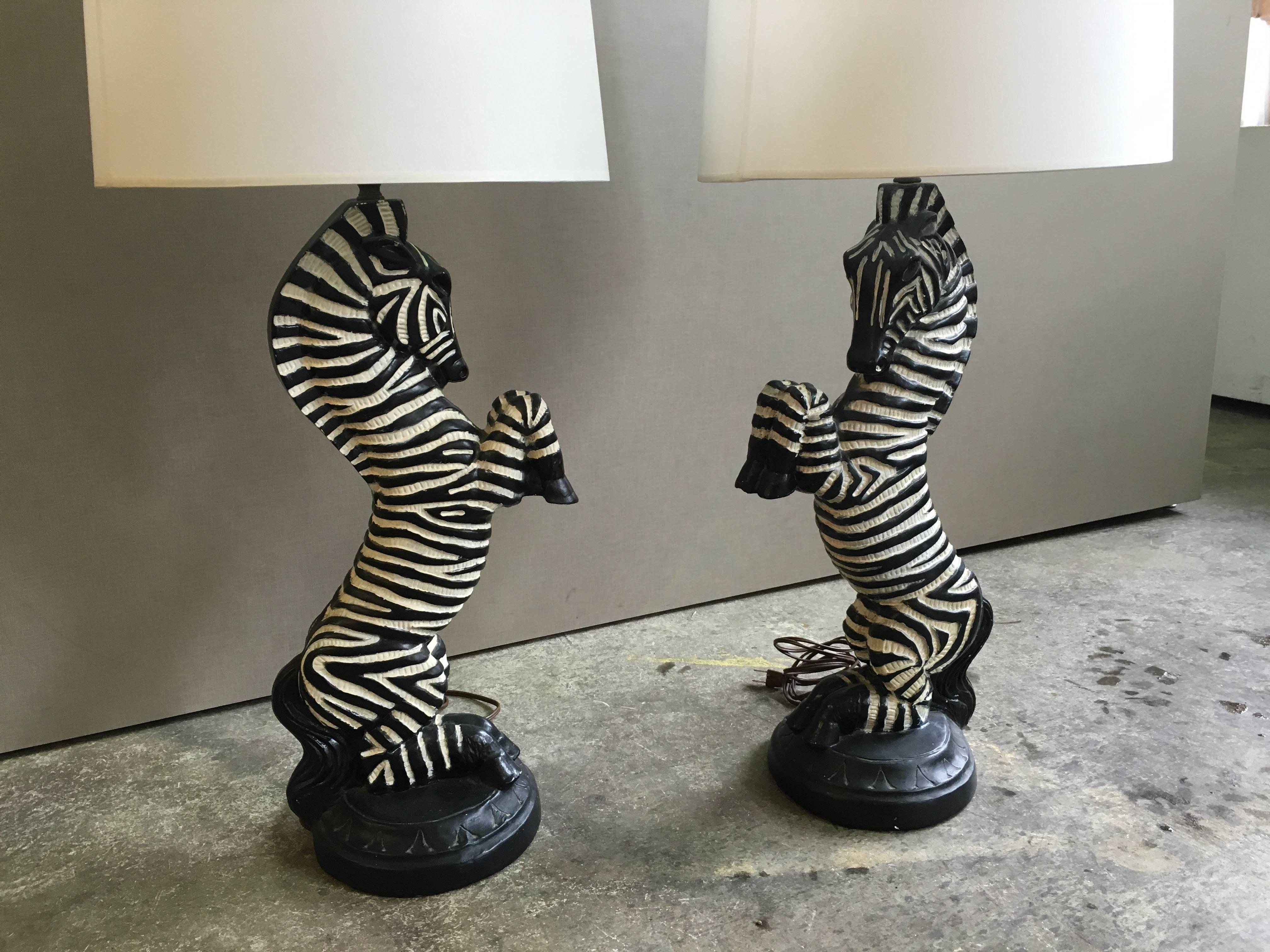 Pair of Mid-Century Zebra Lamps In Good Condition In Winnetka, IL