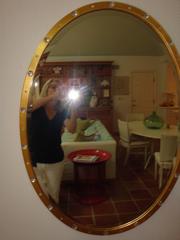 Pair of Oval Crystal and Gold Mirrors