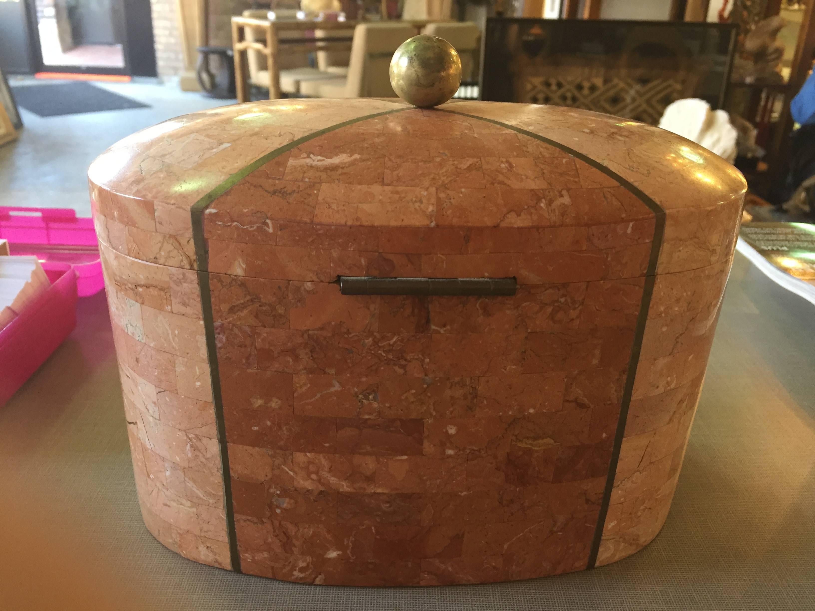 Maitland-Smith Tessellated Marble Box In Excellent Condition In Winnetka, IL