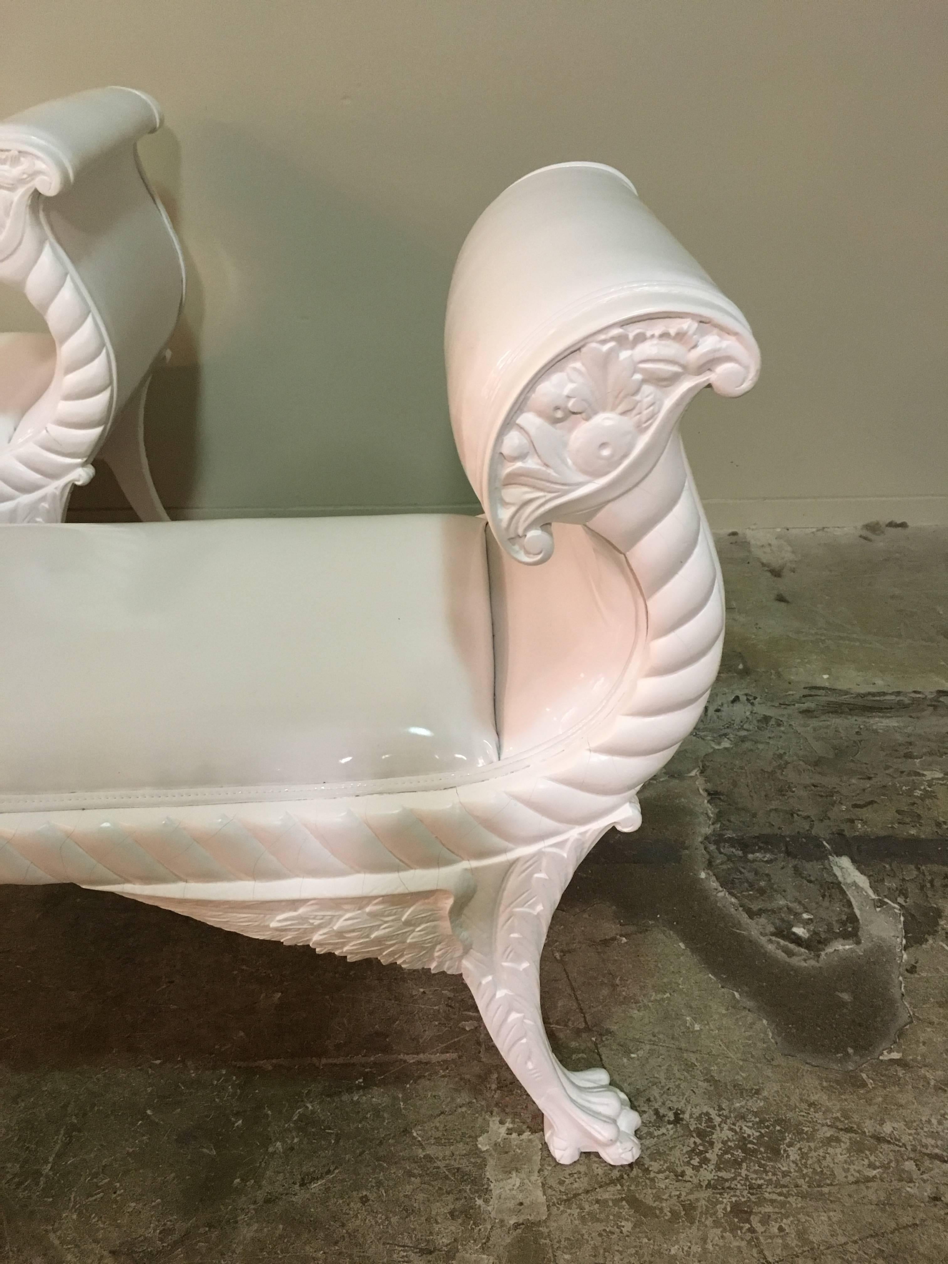 20th Century Pair of Claw Feet White Patent Leather Look Benches