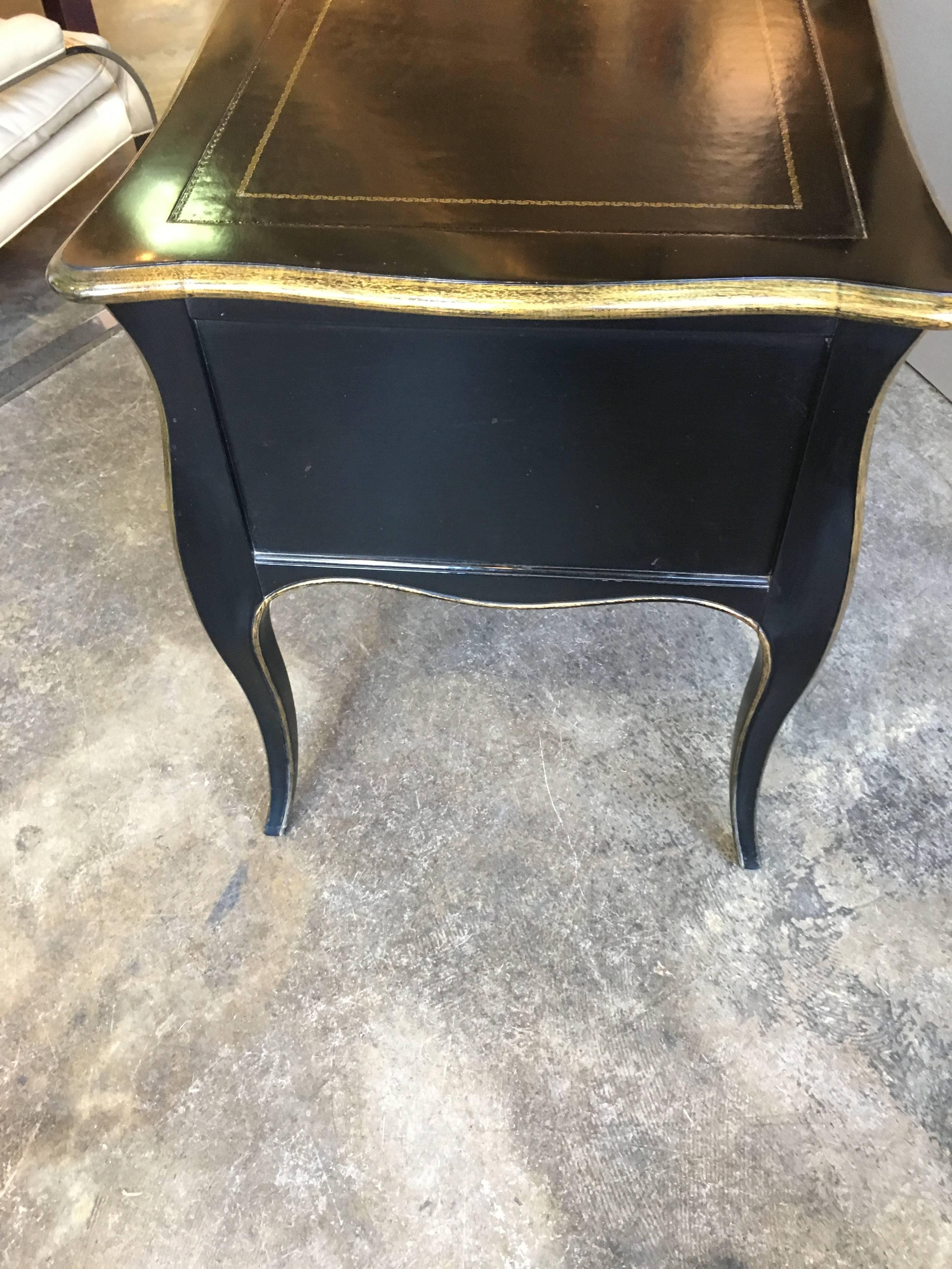 20th Century Jacques Bodart Black Lacquered Desk with Leather Top