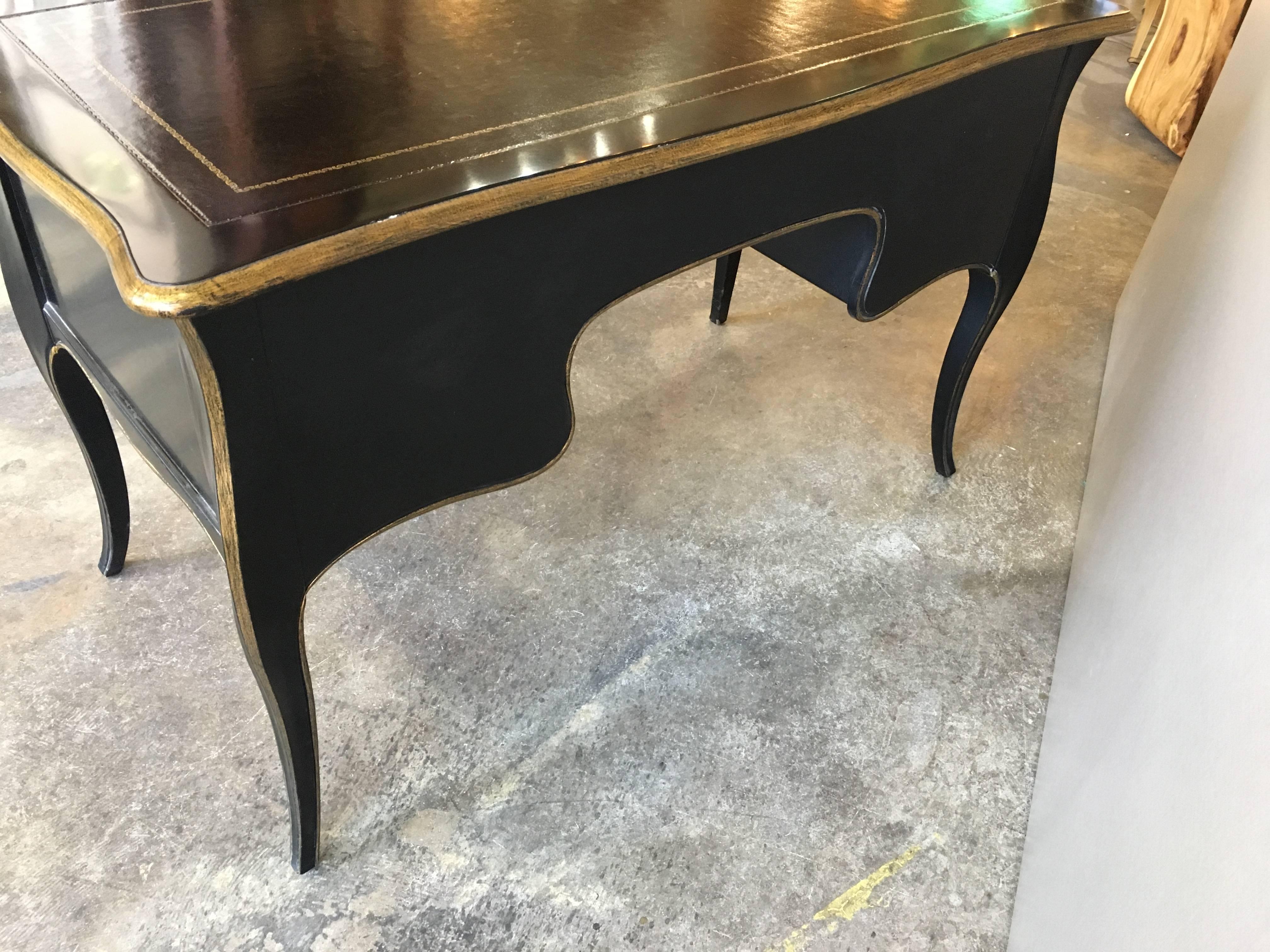 Jacques Bodart Black Lacquered Desk with Leather Top In Excellent Condition In Winnetka, IL