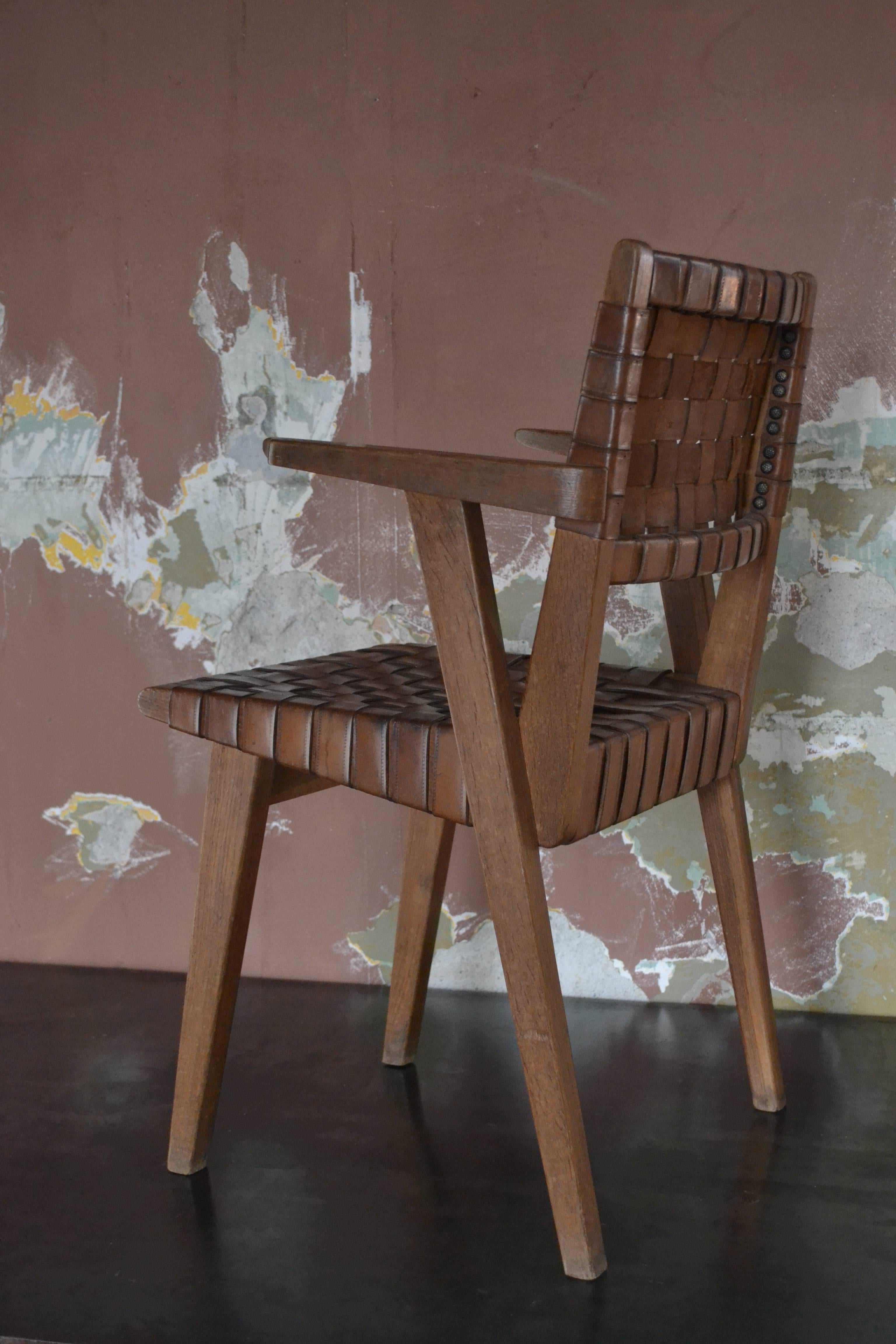 Danish Jens Risom Chair in Oak and Leather For Sale
