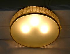 Large Chandelier in Bronze and Glass Slab by Jean Perzel