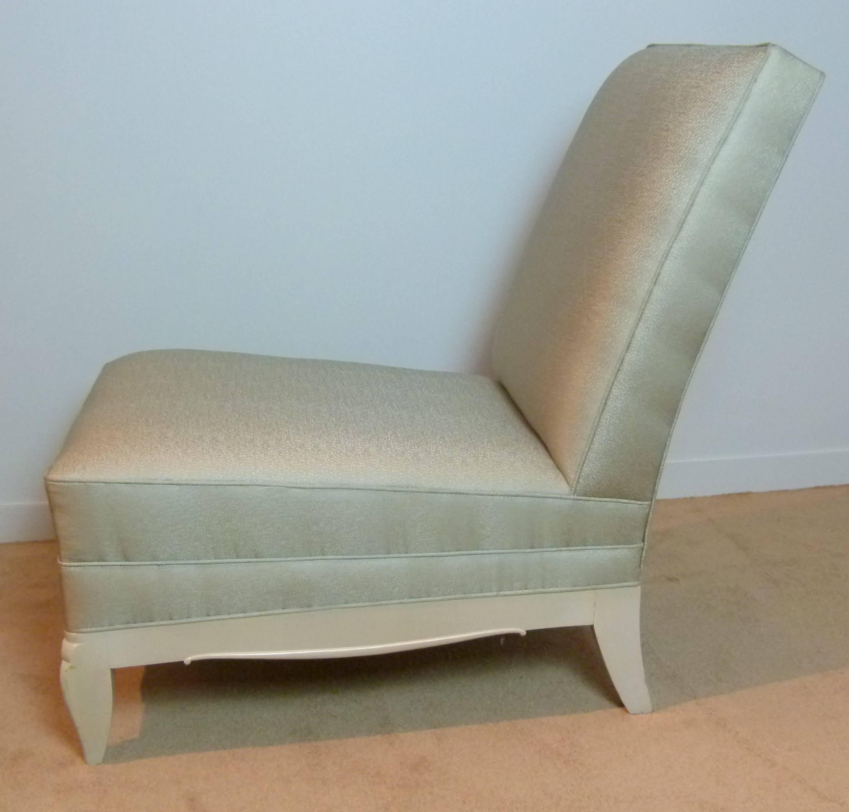 Pair of Silk Armless Armchairs by André Arbus, circa 1935-1940 In Excellent Condition In Saint-Ouen, FR