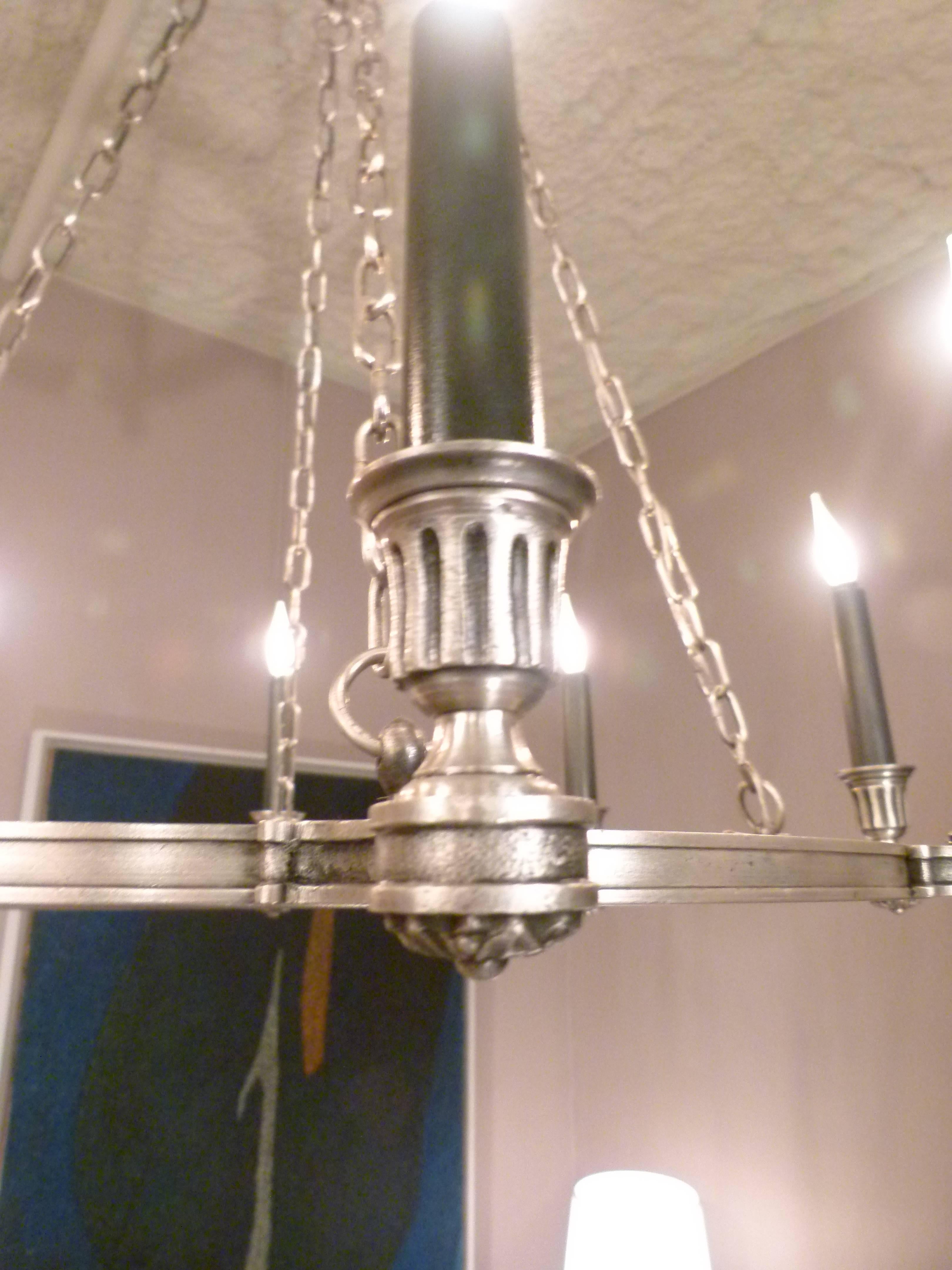 Neoclassical Eight-Light Chandelier in Silvered Bronze 4