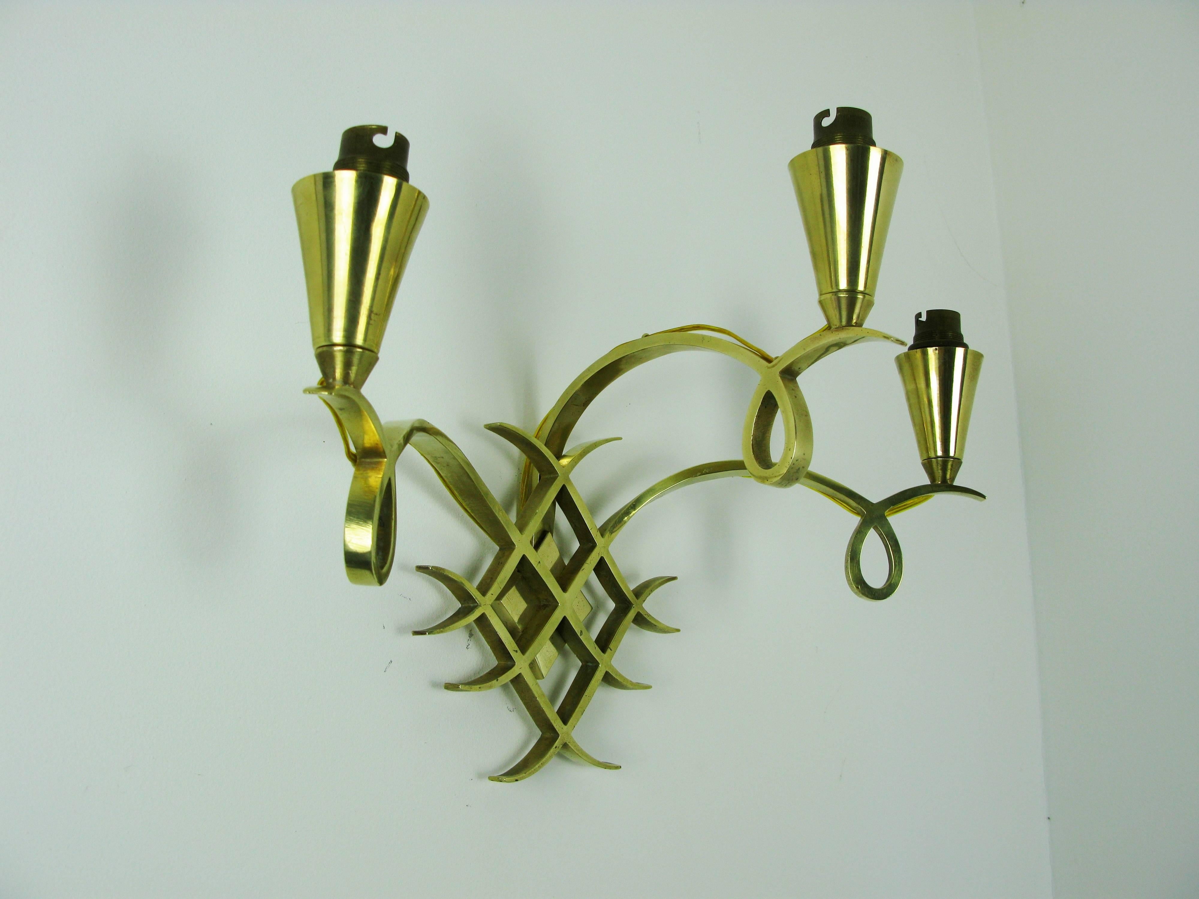 Pair of Three Branches Sconces Attributed to Jules Leleu 3
