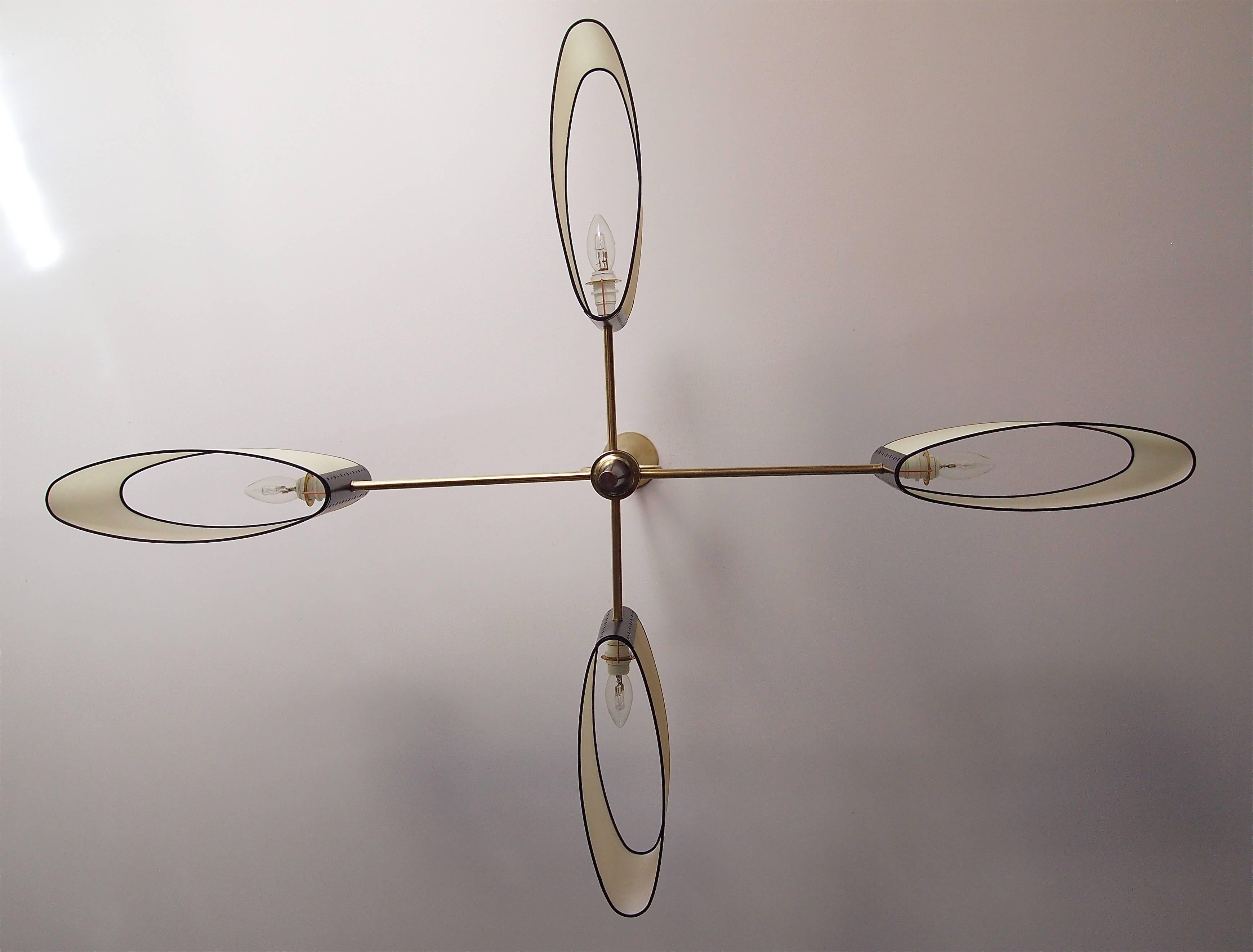 1950s Chandelier with Shifted Lighted Arms by Maison Lunel In Excellent Condition In Saint-Ouen, FR
