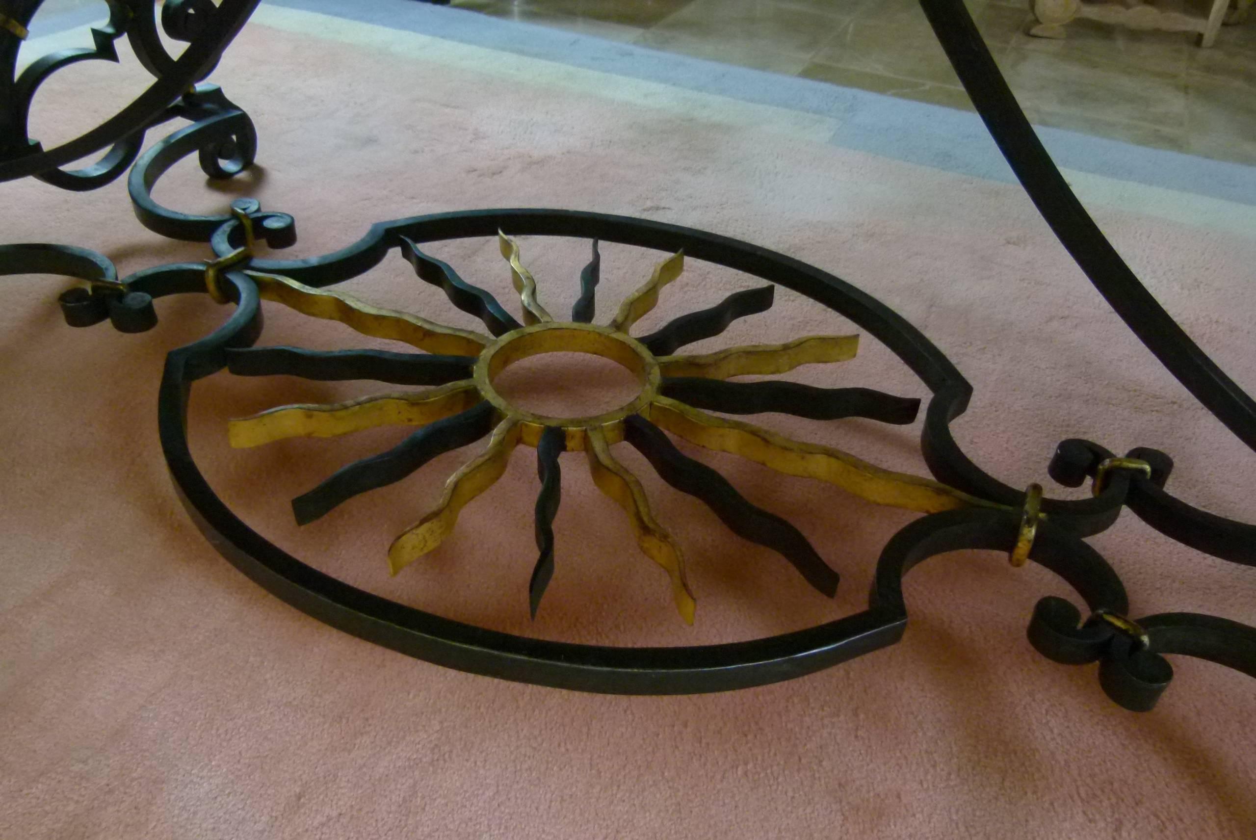 1940s Table in Marble and Wrought Iron with Sun Pattern by Gilbert Poillerat 3