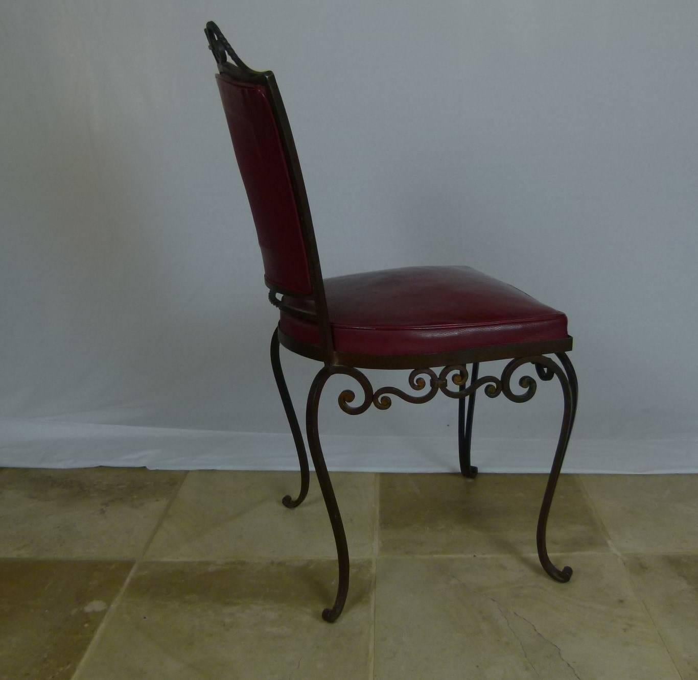 Series of Four Armchairs and Two Wrought Iron Chairs by JC Moreaux In Excellent Condition In Saint-Ouen, FR