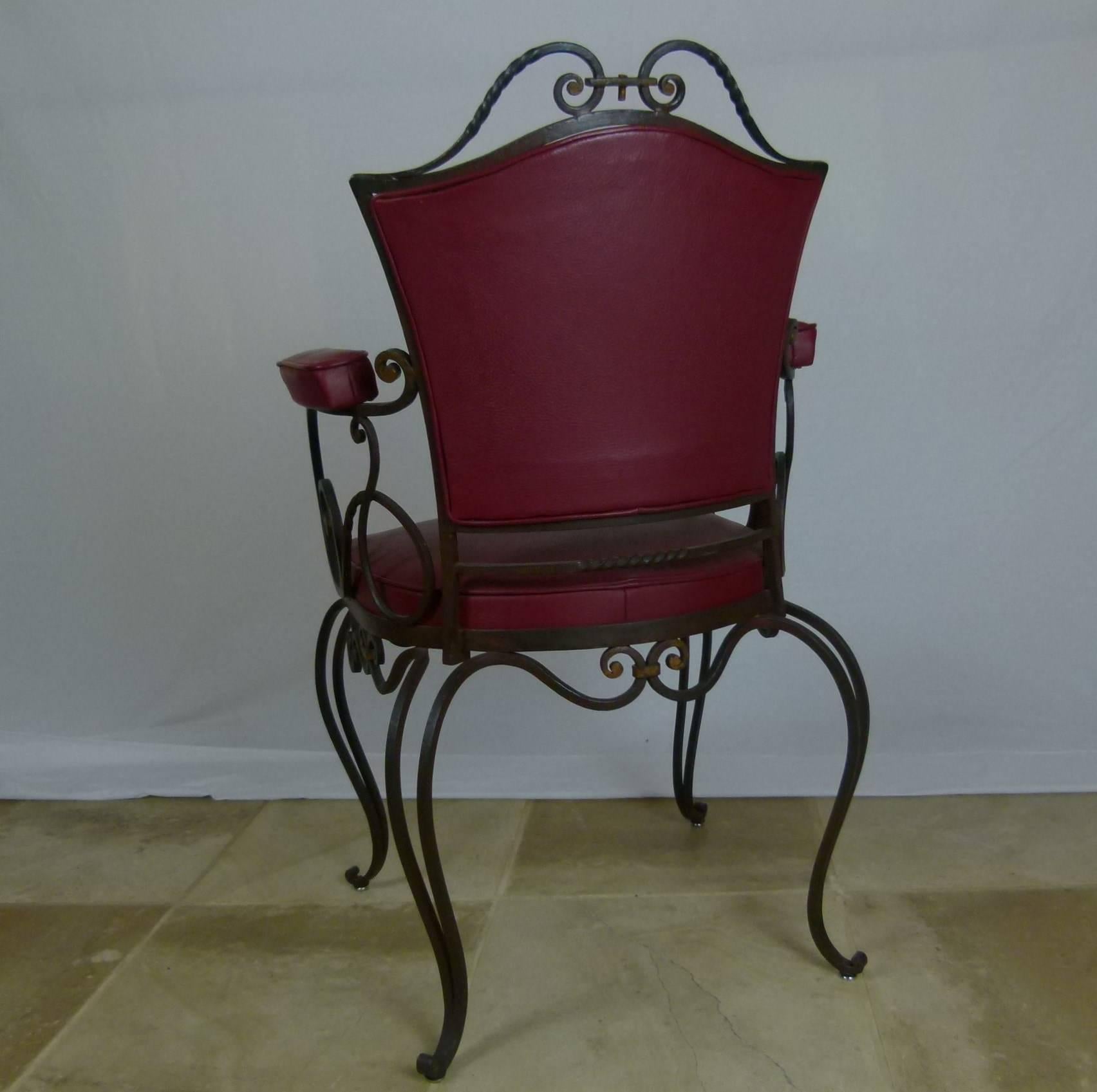 Series of Four Armchairs and Two Wrought Iron Chairs by JC Moreaux 1