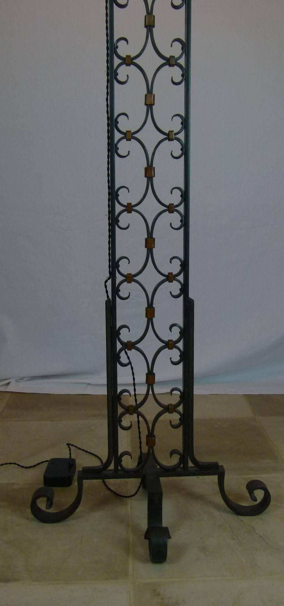 Art Deco 1940s Three Lights Wrought Iron Floor Lamp