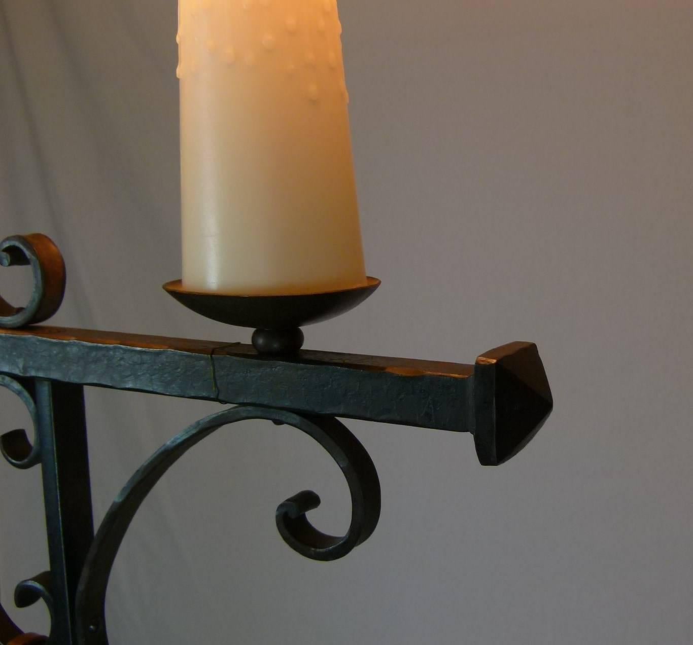 Mid-20th Century 1940s Three Lights Wrought Iron Floor Lamp