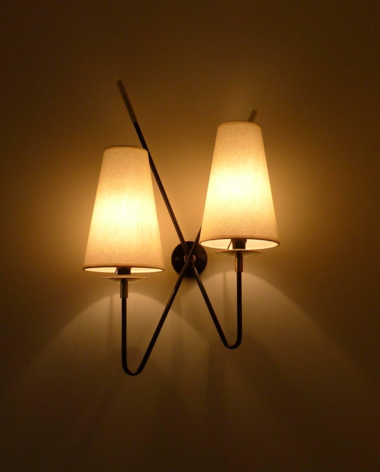 Mid-Century Modern Pair of 1950s Double Sconces by Maison Lunel