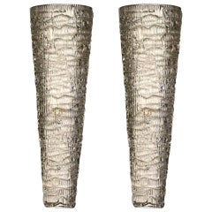 Pair of Pressed and Molded Glass Sconces by Maison Arlus