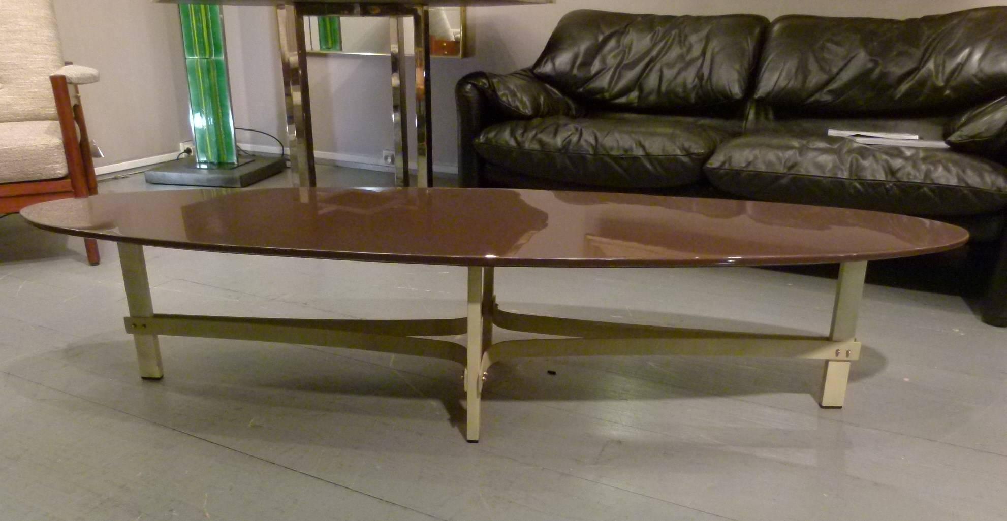French Metal and Lacquer Oval Coffee Table, 1960-1970