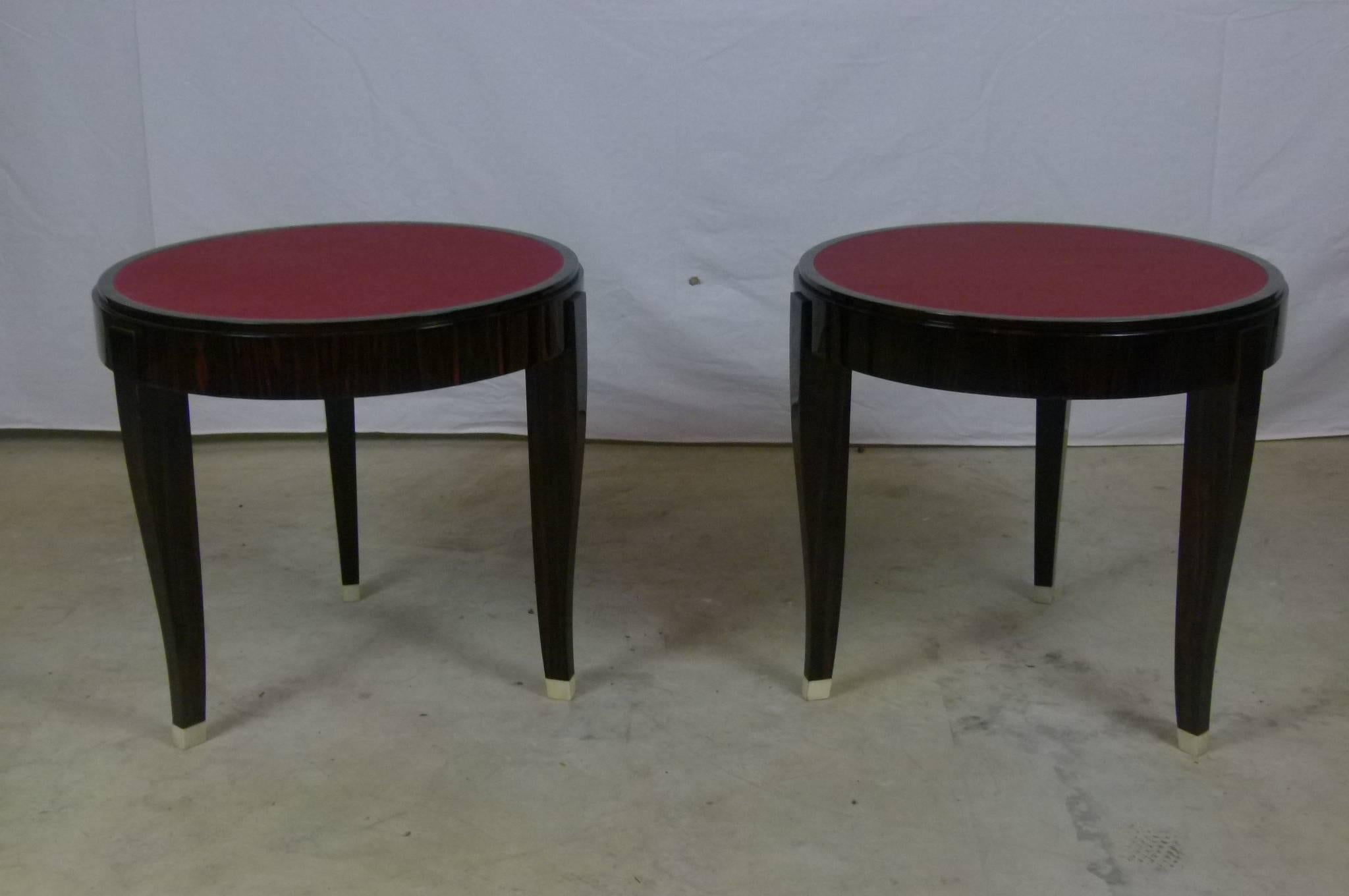 Art Deco Pair of End or Sofa Tables in Macassar Ebony and Leather