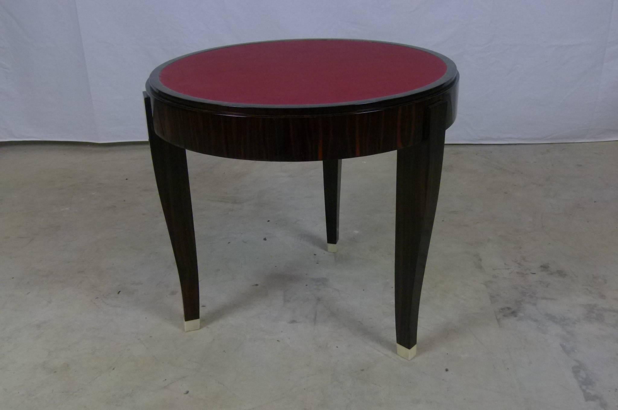 French Pair of End or Sofa Tables in Macassar Ebony and Leather