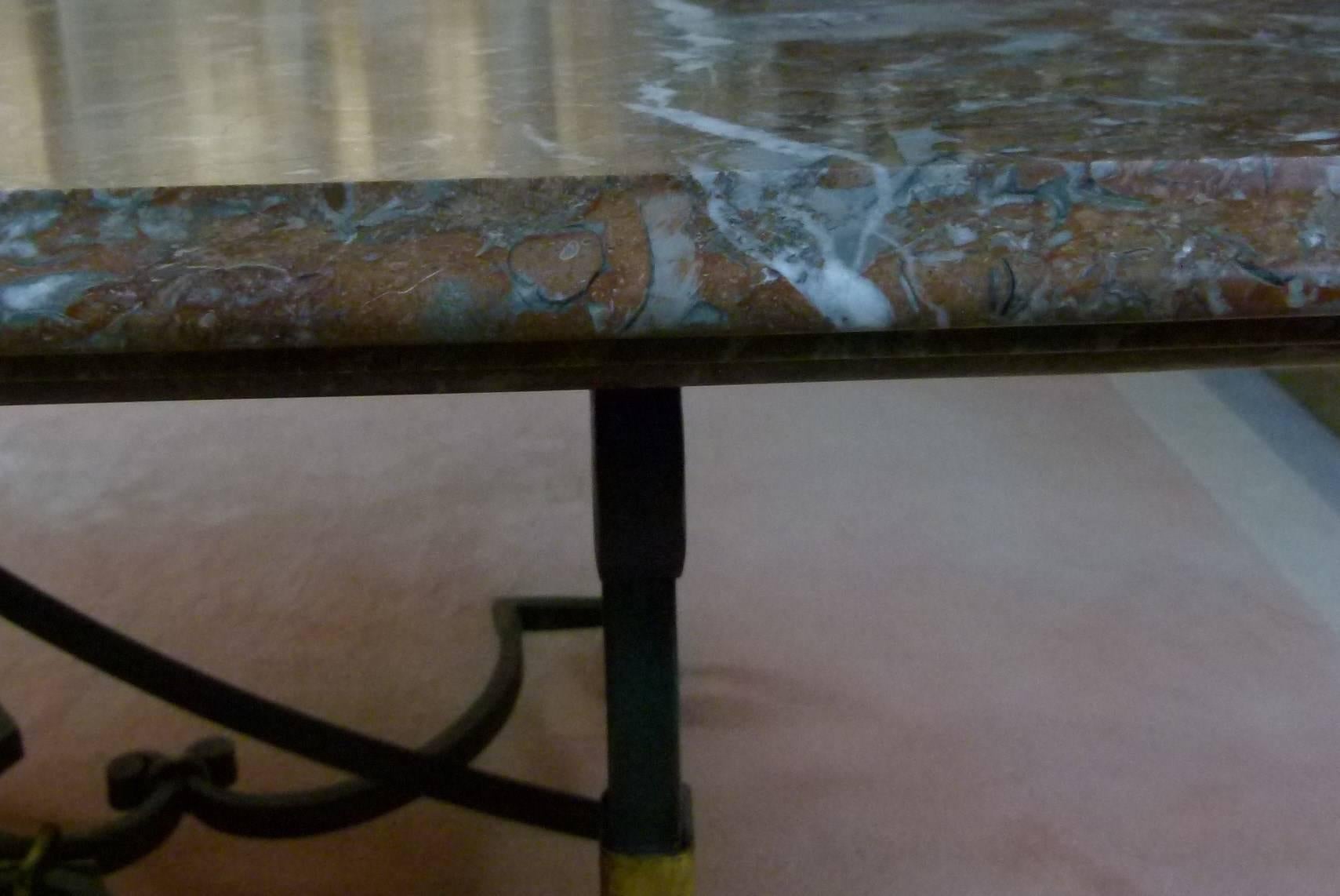 1940s Table in Marble and Wrought Iron with Sun Pattern by Gilbert Poillerat In Excellent Condition In Saint-Ouen, FR