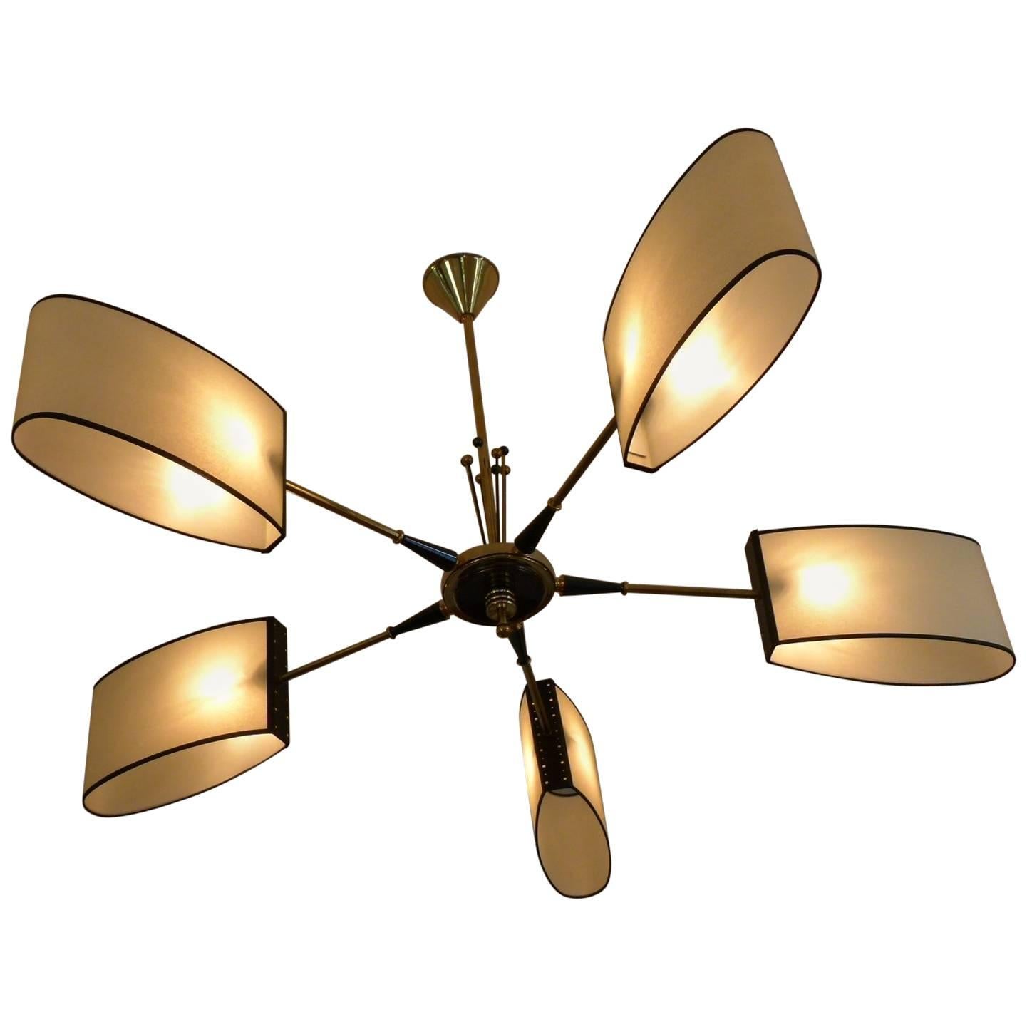 1950s Circular Five Lighted Arms Chandelier by Maison Lunel