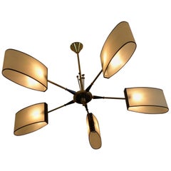 1950s Circular Five Lighted Arms Chandelier by Maison Lunel