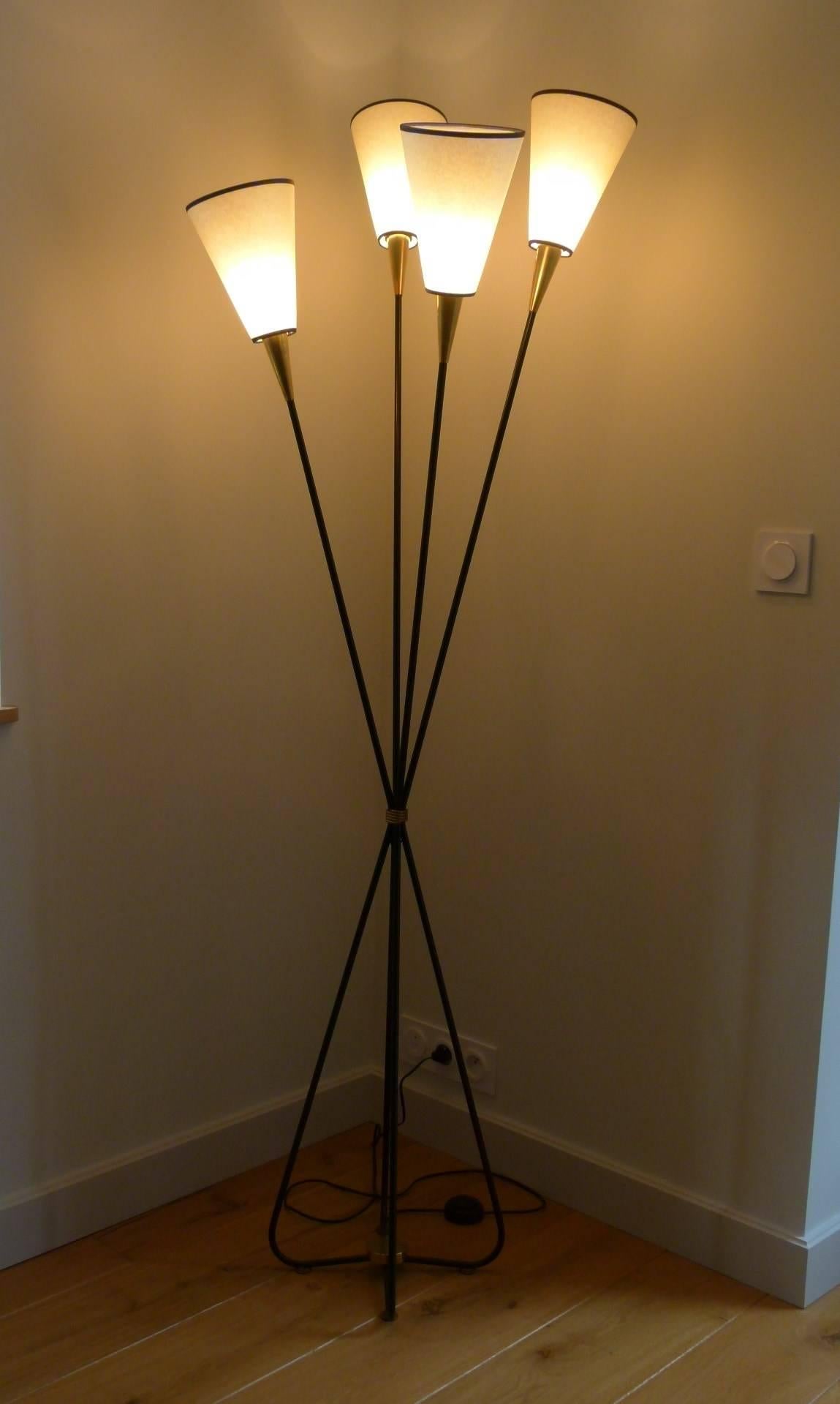 French Pair of 1950s Free Shape Floor Lamp with Four Lighted Arms