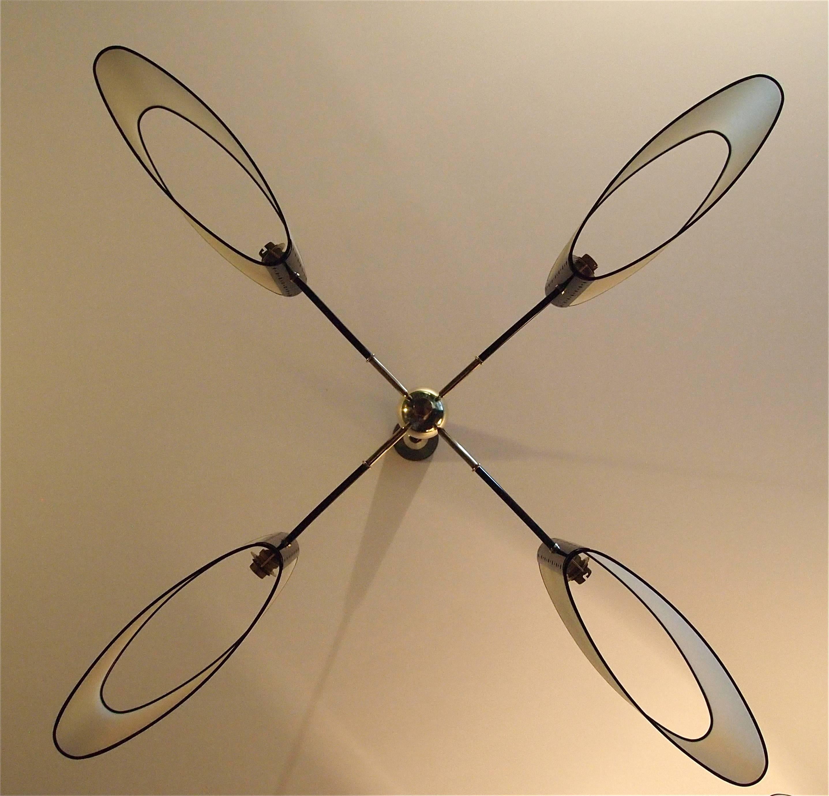 1950s Four Arms Chandelier by Maison Lunel In Excellent Condition In Saint-Ouen, FR