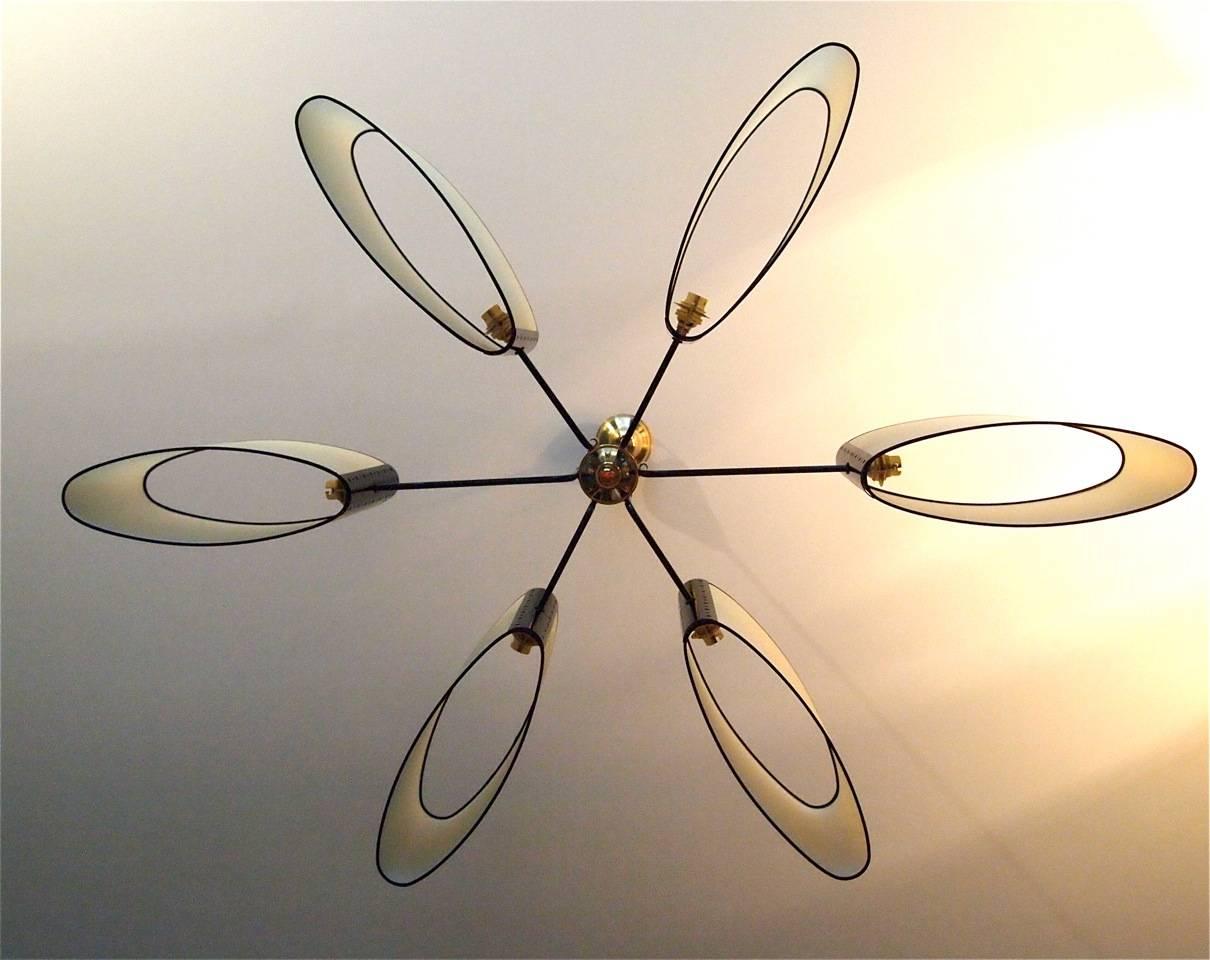 Six Lighted Arms Chandelier by Maison Arlus, circa 1950 1