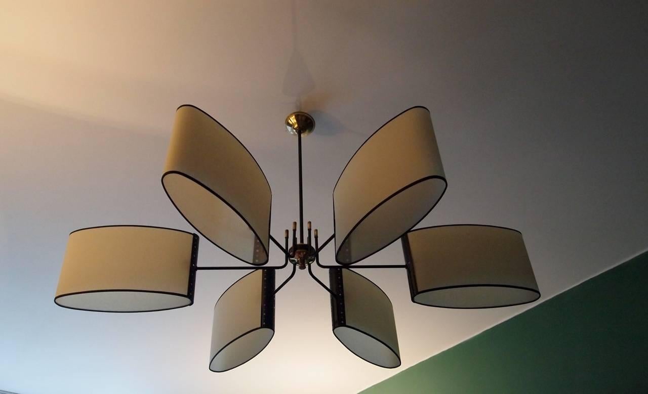 Mid-20th Century Six Lighted Arms Chandelier by Maison Arlus, circa 1950