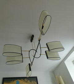 Lampadario a sei bracci, R. Lunel, circa 1950