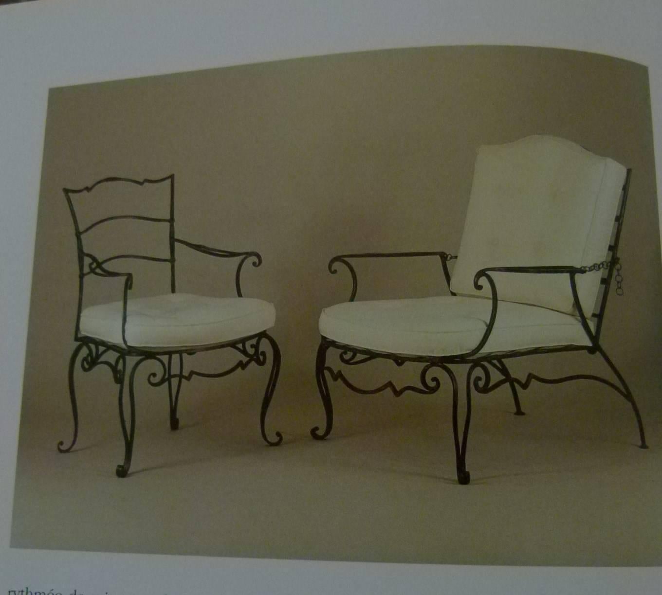 Series of Four Armchairs and Two Wrought Iron Chairs by JC Moreaux 3