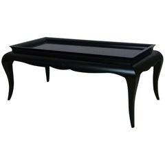Satin Black Lacquered Coffee Table with Curved Legs circa 1945 by R. Prou