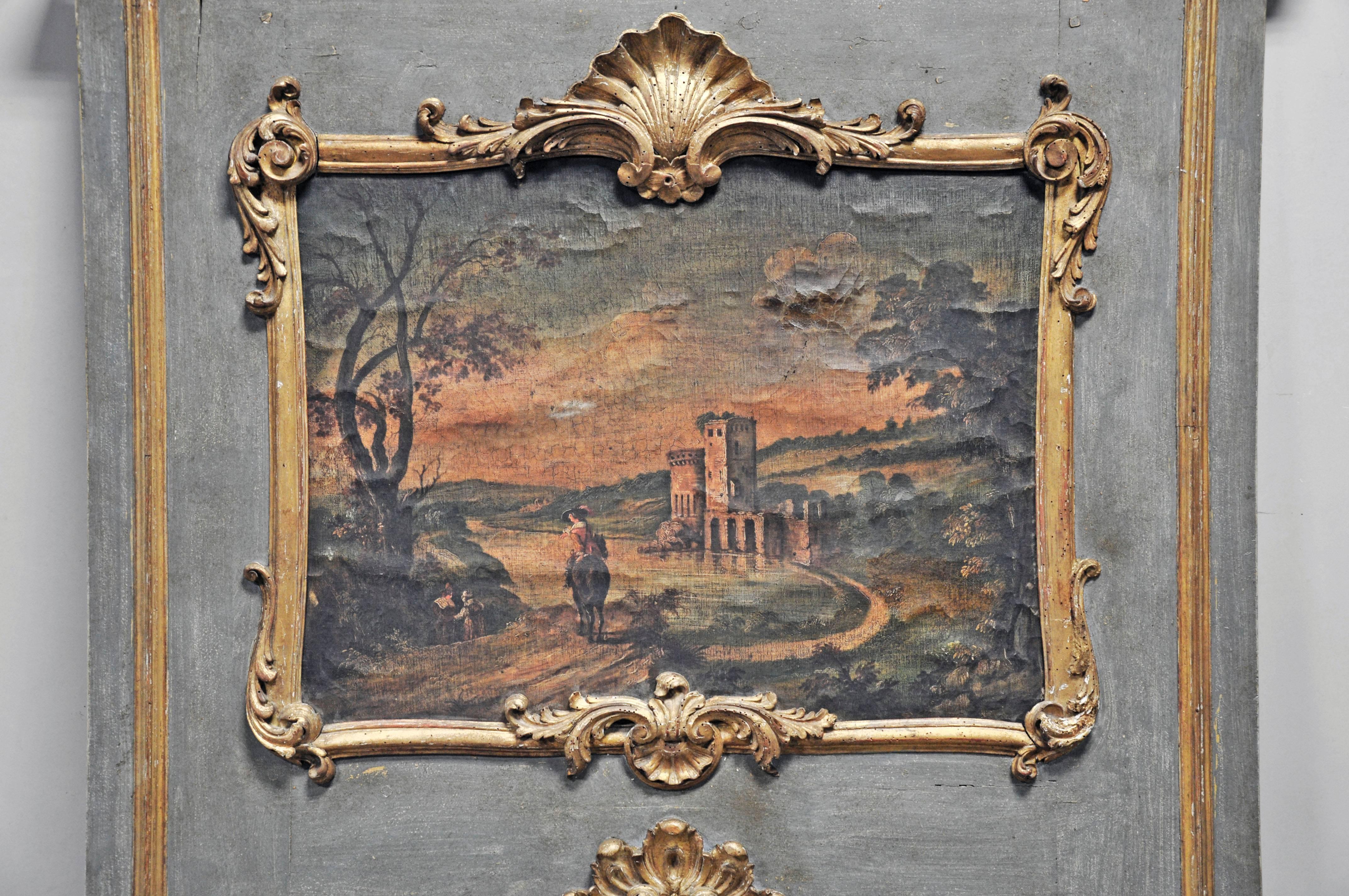 Gilt 18th Century French Trumeau with Original Oil Painting