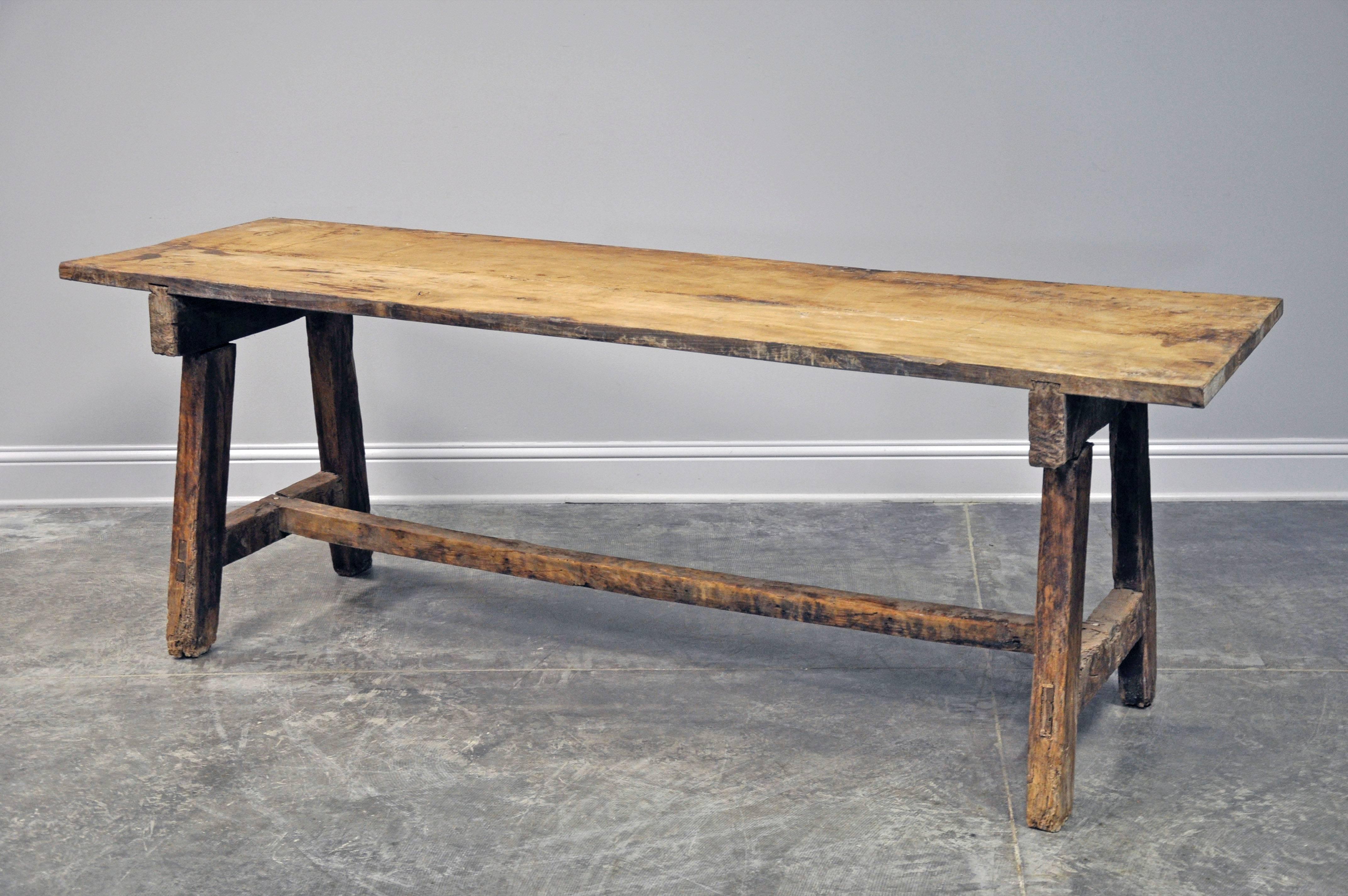 Late 18th-Early 19th Century Spanish Trestle Table In Distressed Condition In Houston, TX