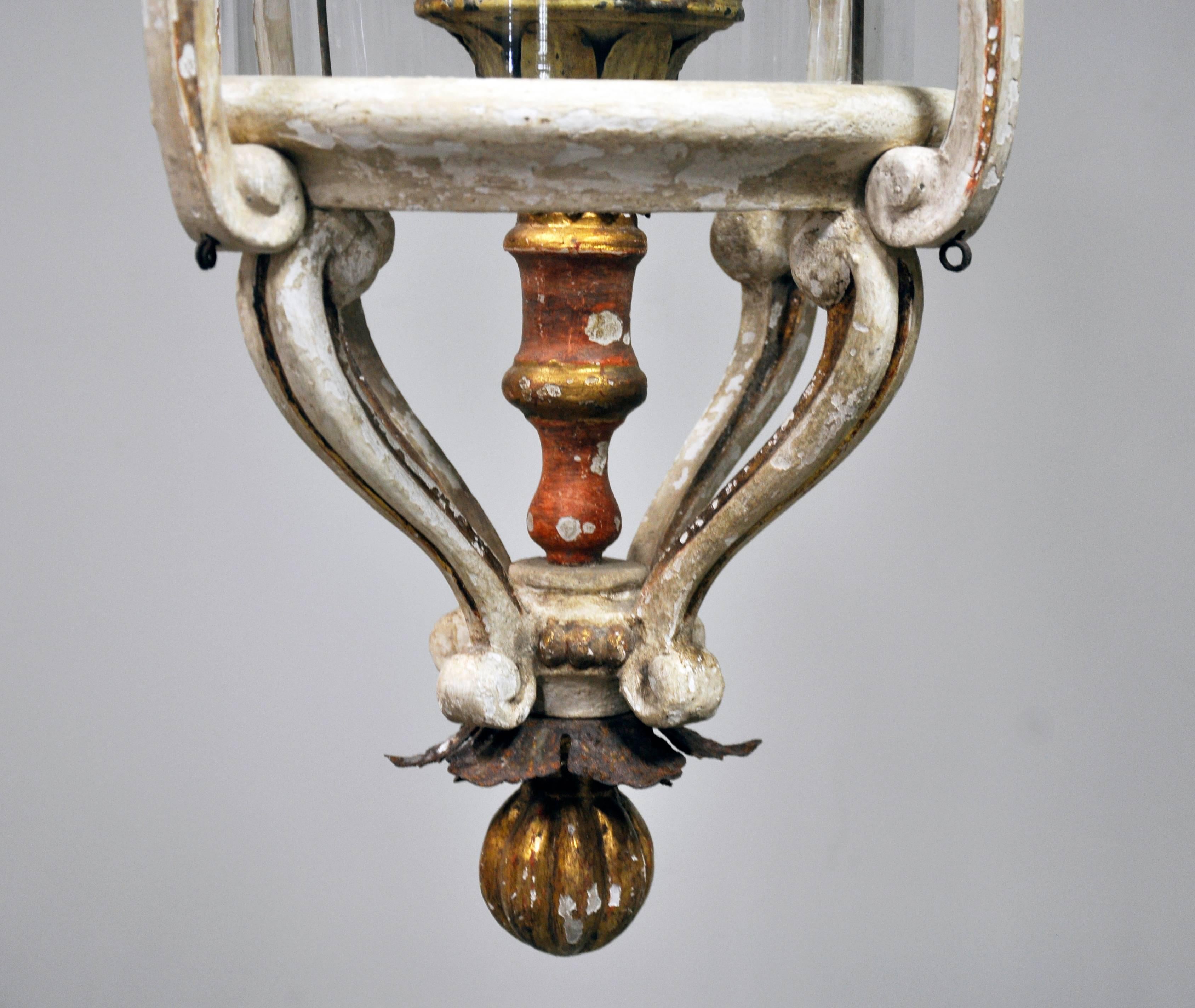 French Custom Italian Style Lantern Composed of Wood and Iron For Sale