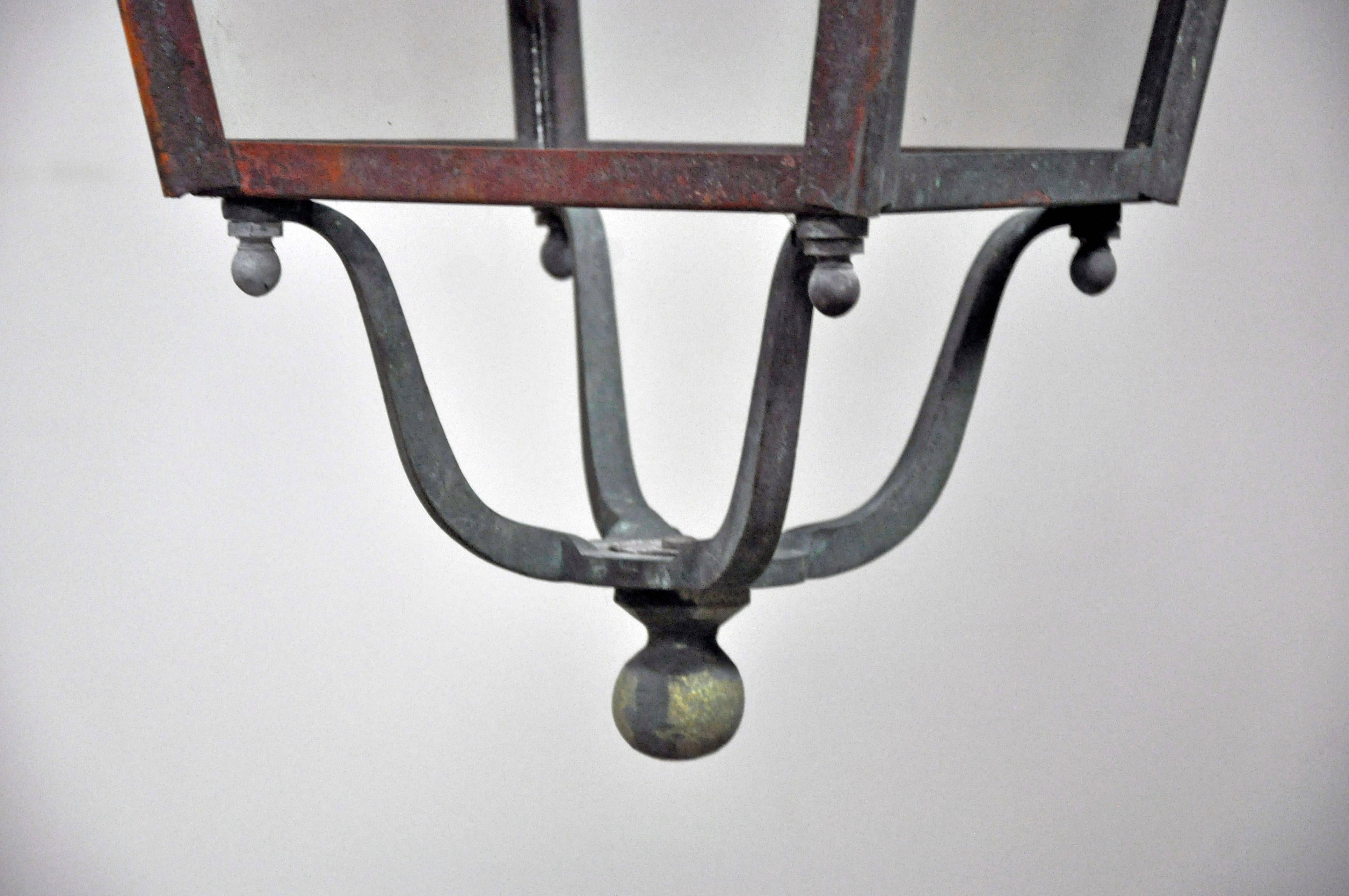 20th Century Old French Lantern in Copper and Iron