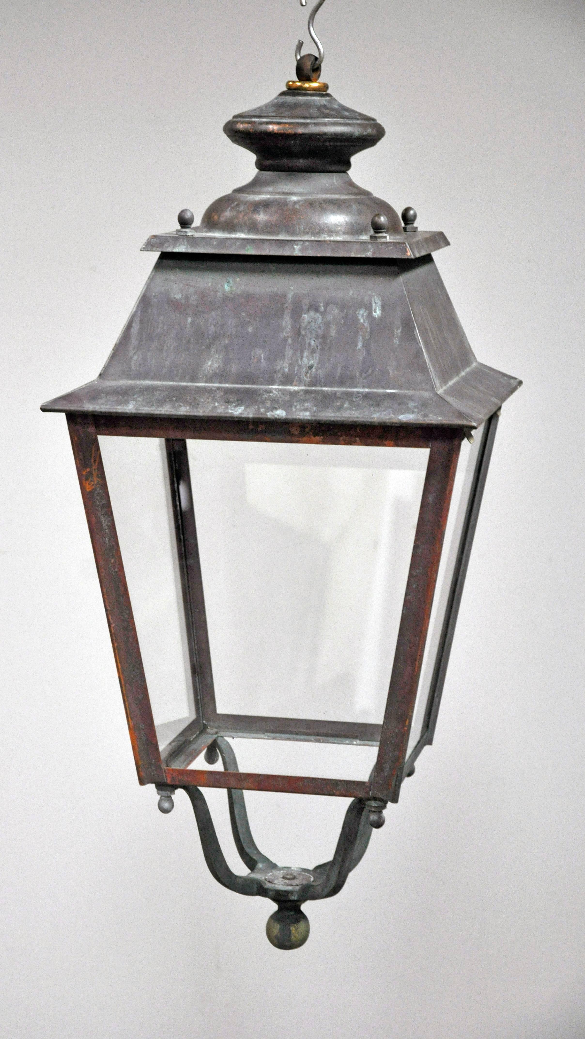 French Provincial Old French Lantern in Copper and Iron